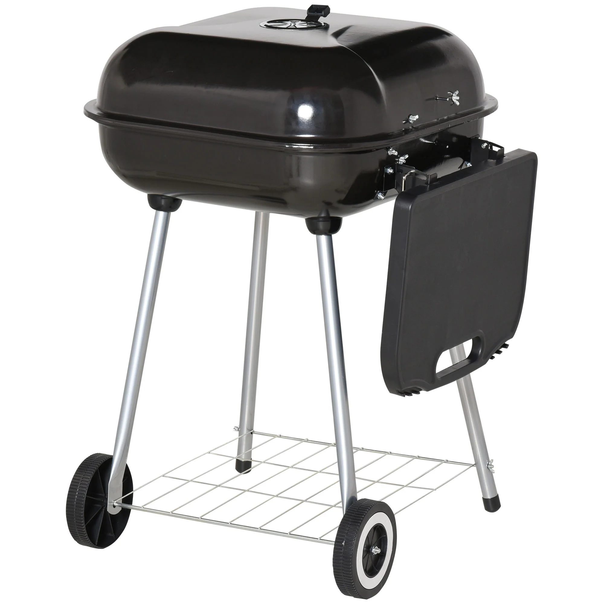 Portable Charcoal Grill with Foldable Shelf and Adjustable Vents for Backyard Cooking, Black - Image 10