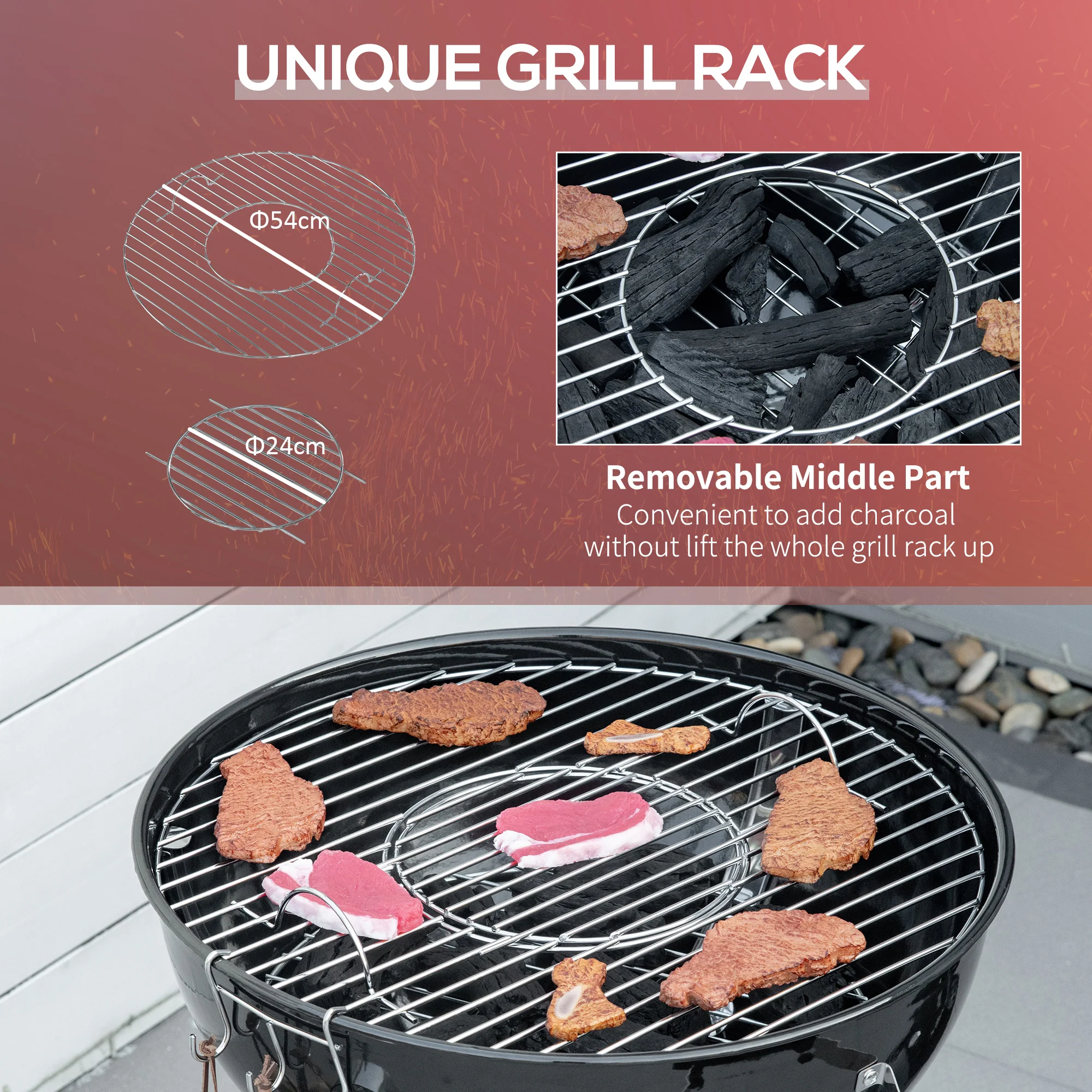 Portable Kettle Charcoal BBQ Smoker with Lid, Shelf & Wheels - Image 6