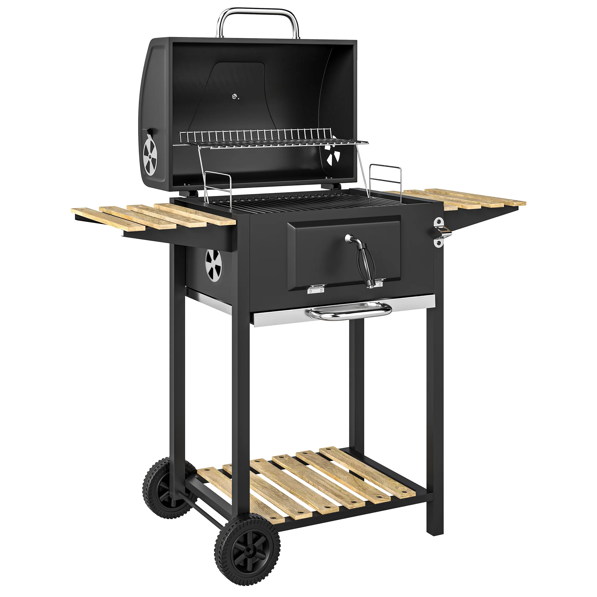 Portable Charcoal Grill with Adjustable Pan & 3 Shelves, Wheeled Barbecue Grill with Thermometer - Image 12