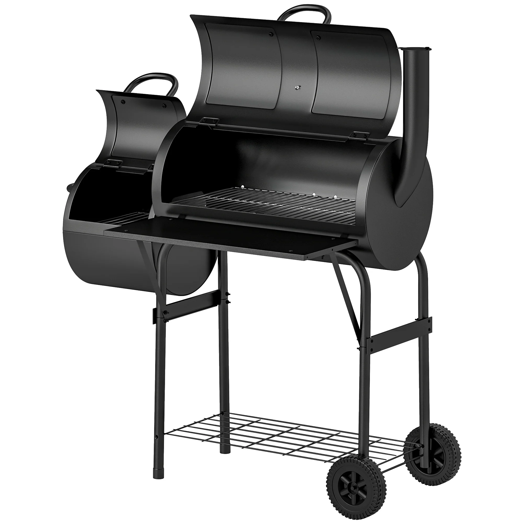 Portable Charcoal Grill with Offset Smoker & 2 Shelves, Black - Image 2