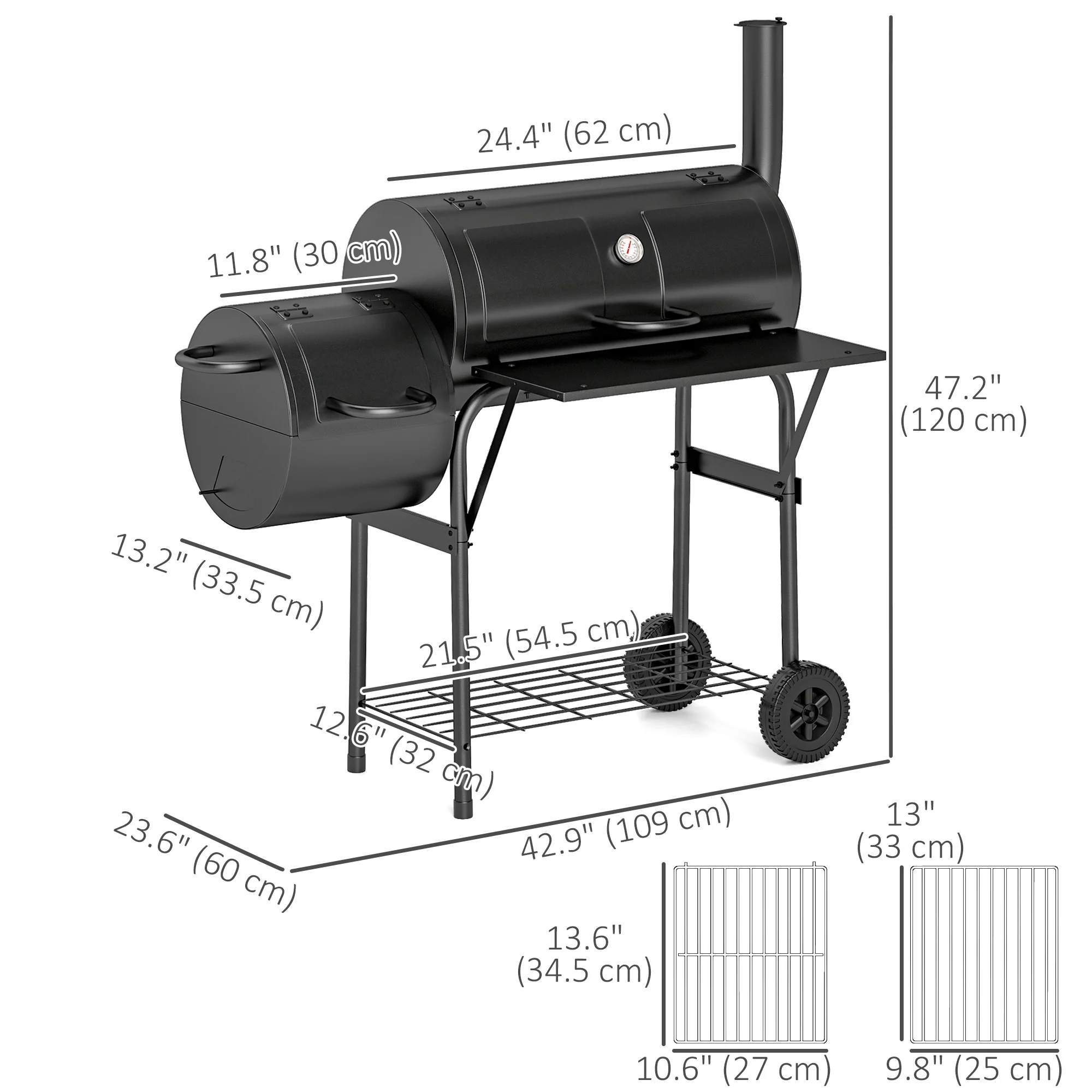 Portable Charcoal Grill with Offset Smoker & 2 Shelves, Black - Image 5