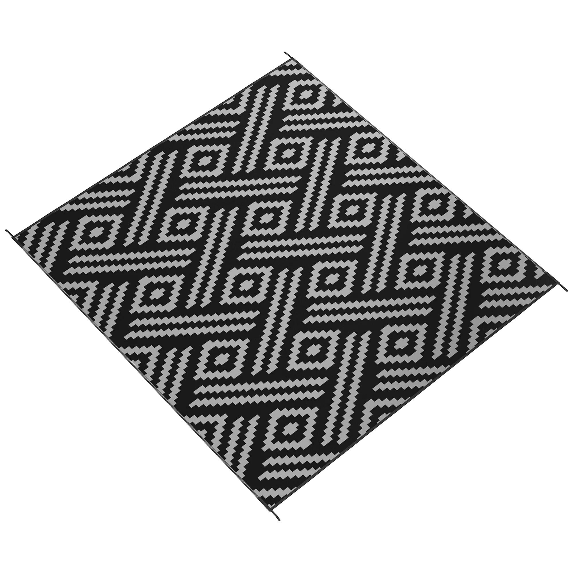 8' x 10' Reversible Mat w/ Carry Bag, Geometric Waterproof RV Rug for Backyard, Black & Grey - Image 2