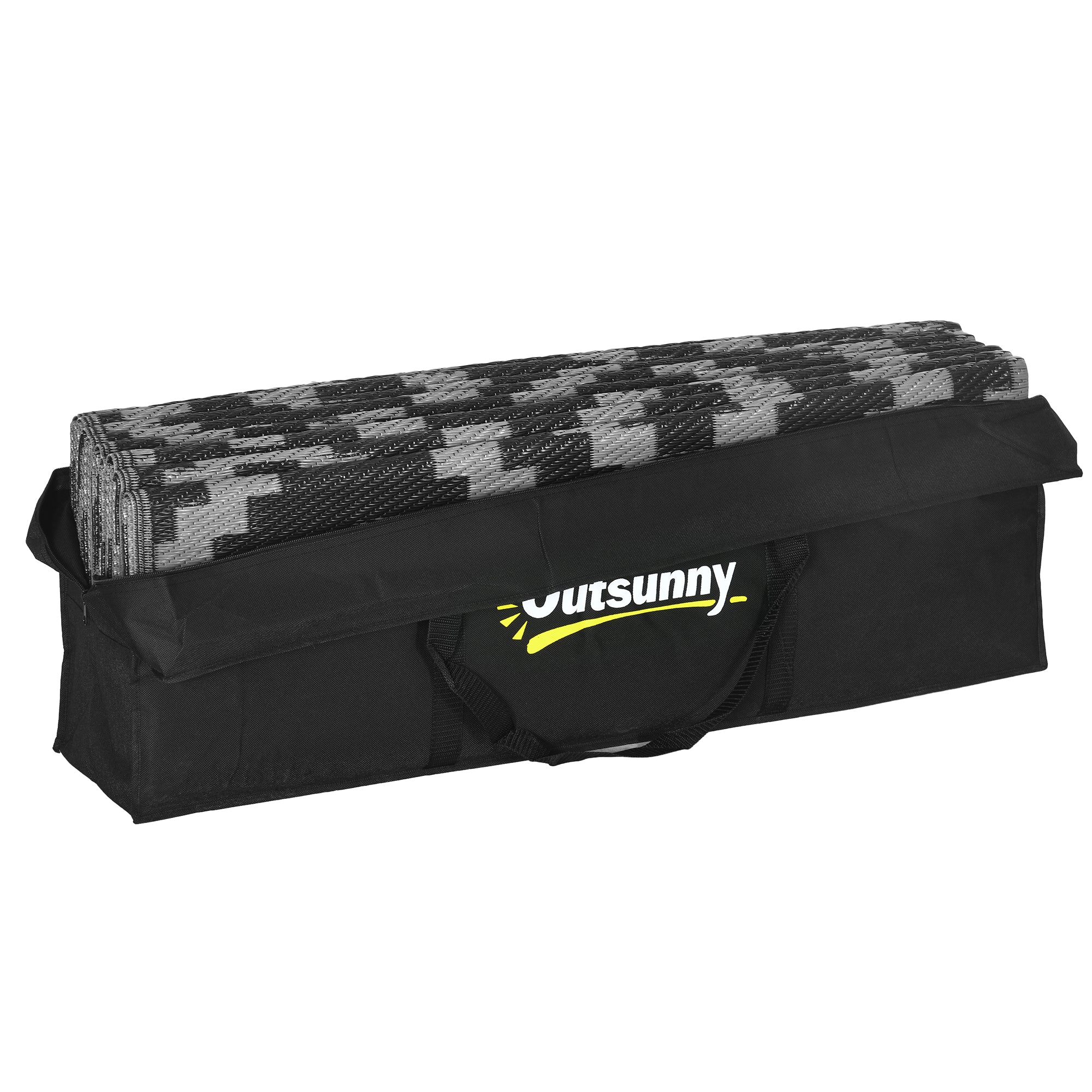 9' x 12' Reversible Mat w/ Carry Bag, Geometric Waterproof RV Rug for Backyard, Black & Grey - Image 11