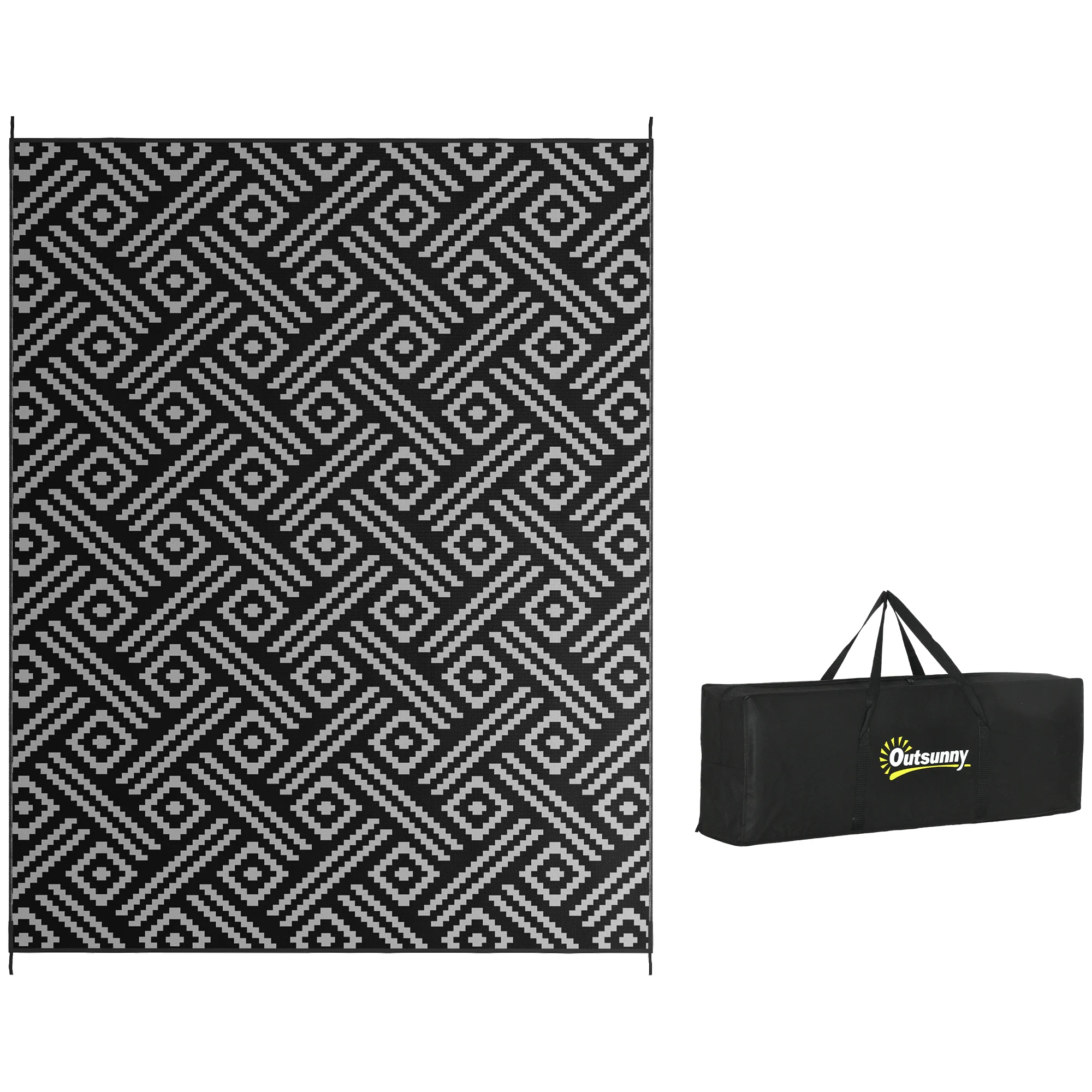 9' x 12' Reversible Mat w/ Carry Bag, Geometric Waterproof RV Rug for Backyard, Black & Grey - Image 12