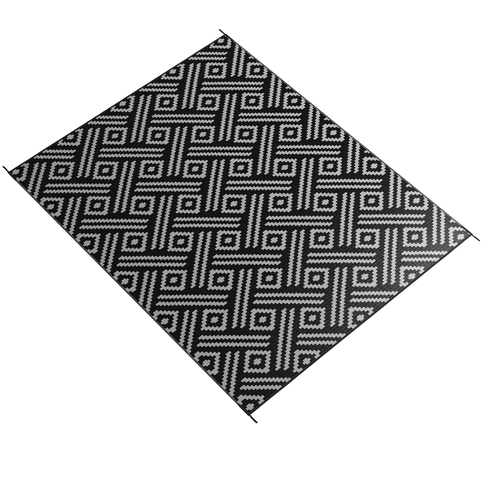 9' x 12' Reversible Mat w/ Carry Bag, Geometric Waterproof RV Rug for Backyard, Black & Grey - Image 2