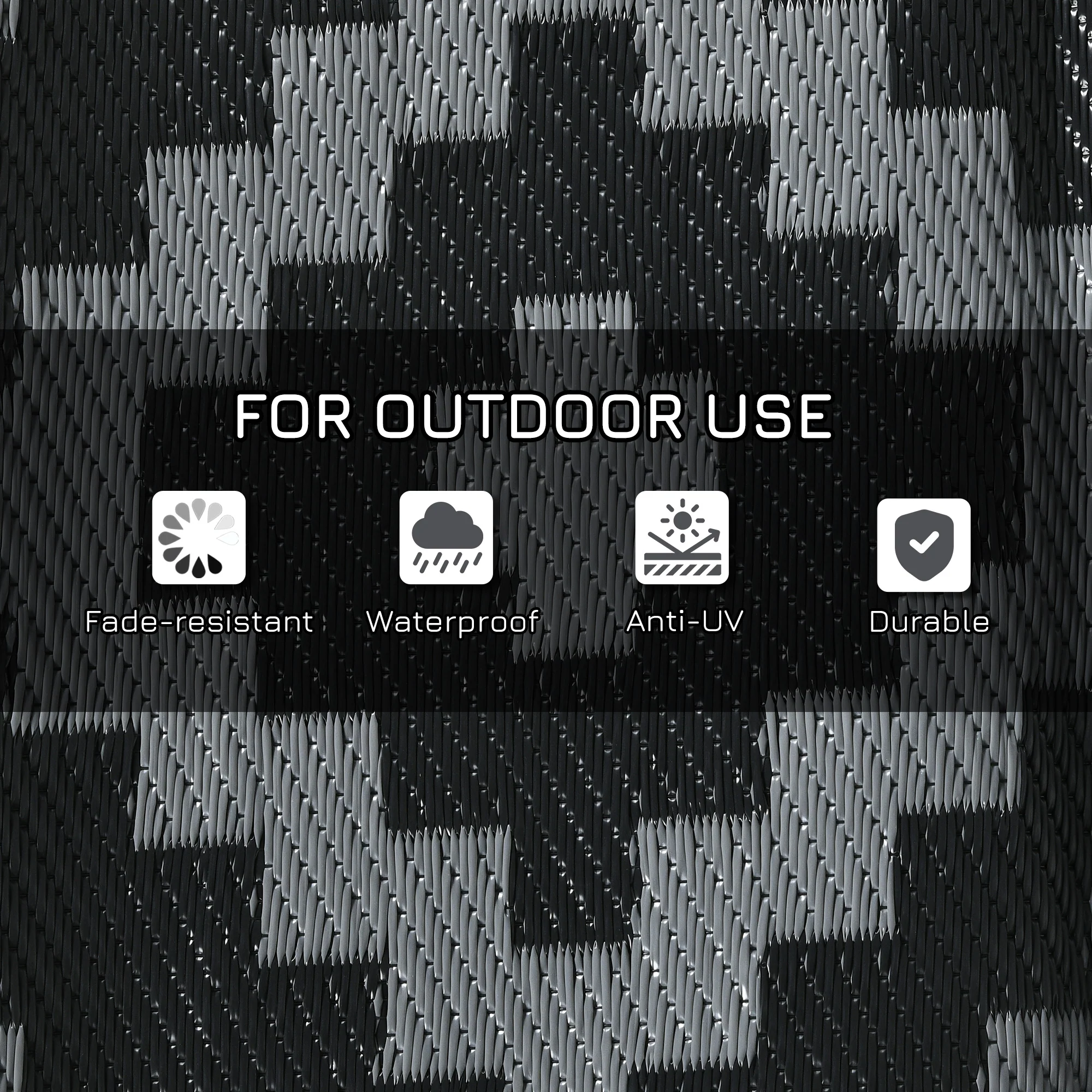 9' x 12' Reversible Mat w/ Carry Bag, Geometric Waterproof RV Rug for Backyard, Black & Grey - Image 8