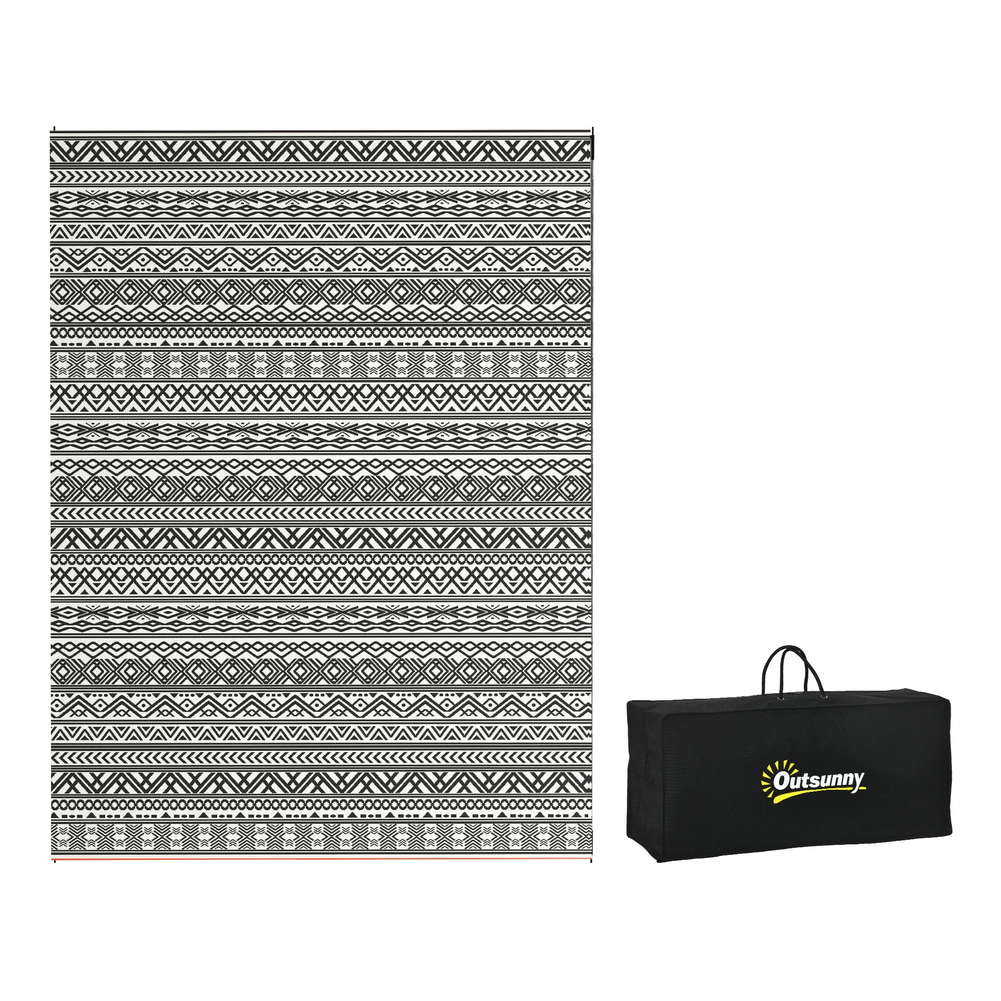 9' x 12' Reversible Mat w/ Carry Bag, Boho Waterproof RV Rug for Backyard, Grey & White - Image 12