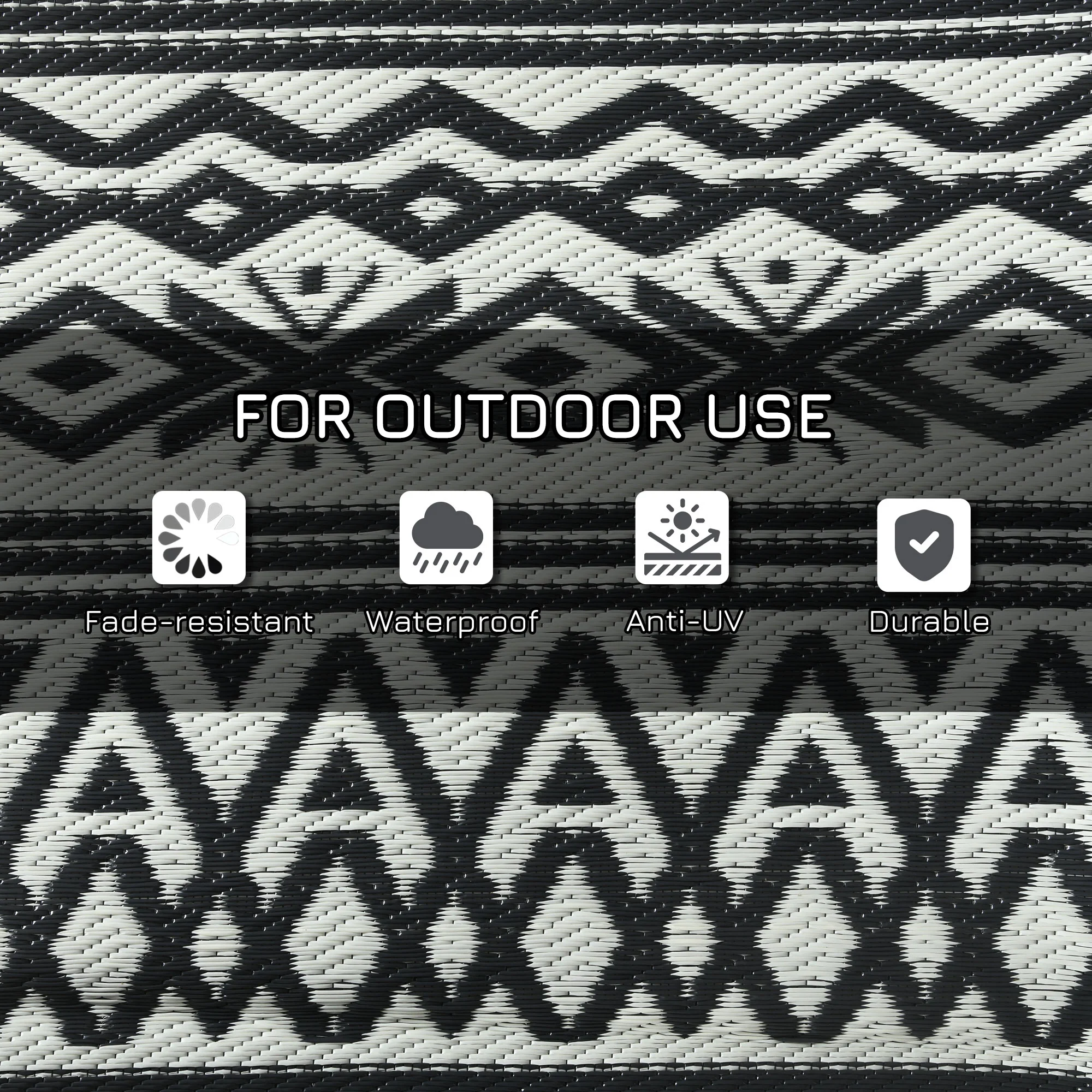 9' x 12' Reversible Mat w/ Carry Bag, Boho Waterproof RV Rug for Backyard, Grey & White - Image 8