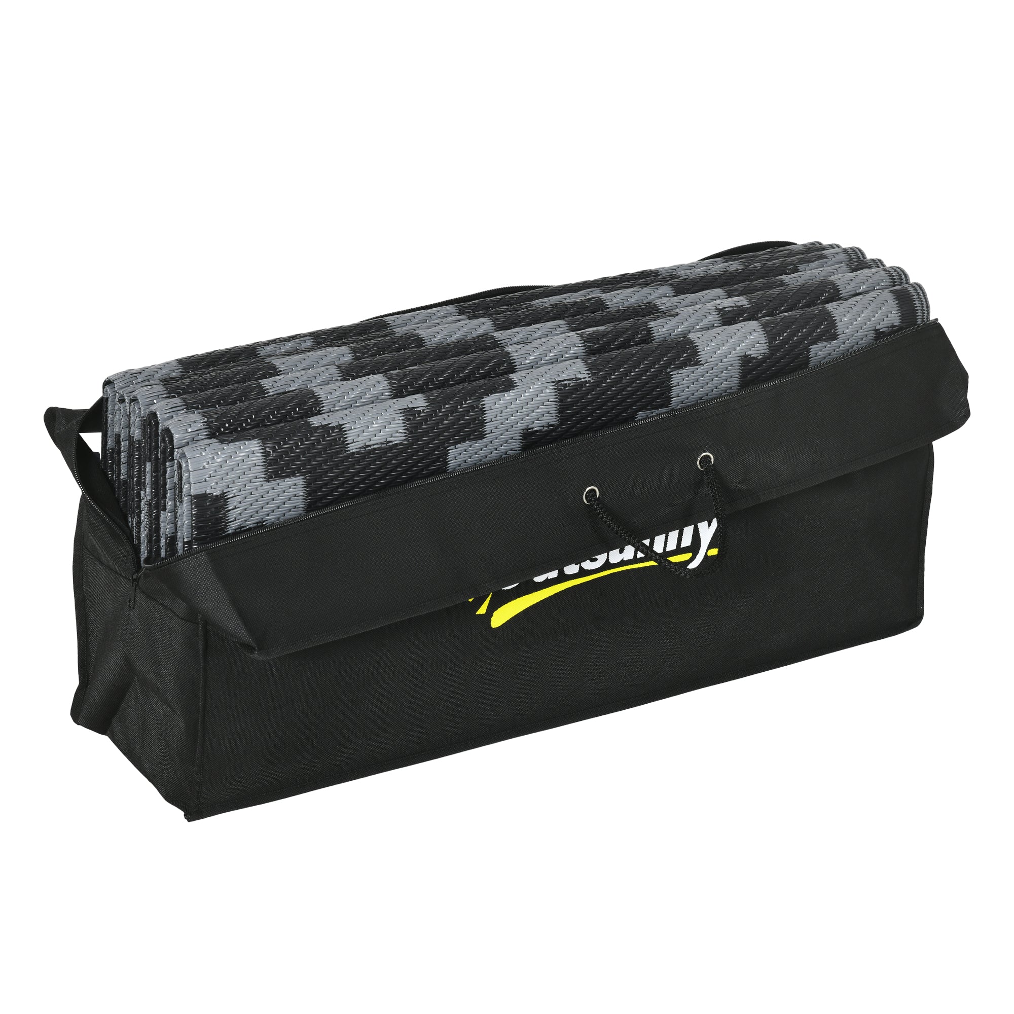 9' x 18' Reversible Mat w/ Carry Bag, Geometric Waterproof RV Rug for Backyard, Black & Grey - Image 11