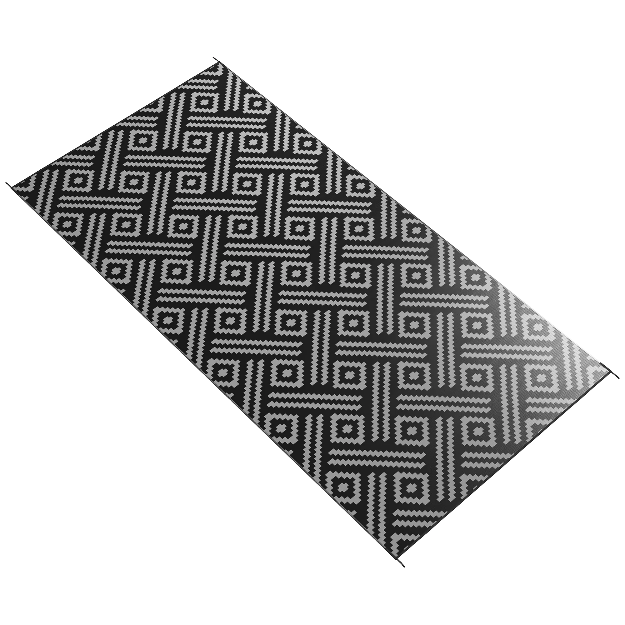 9' x 18' Reversible Mat w/ Carry Bag, Geometric Waterproof RV Rug for Backyard, Black & Grey - Image 2