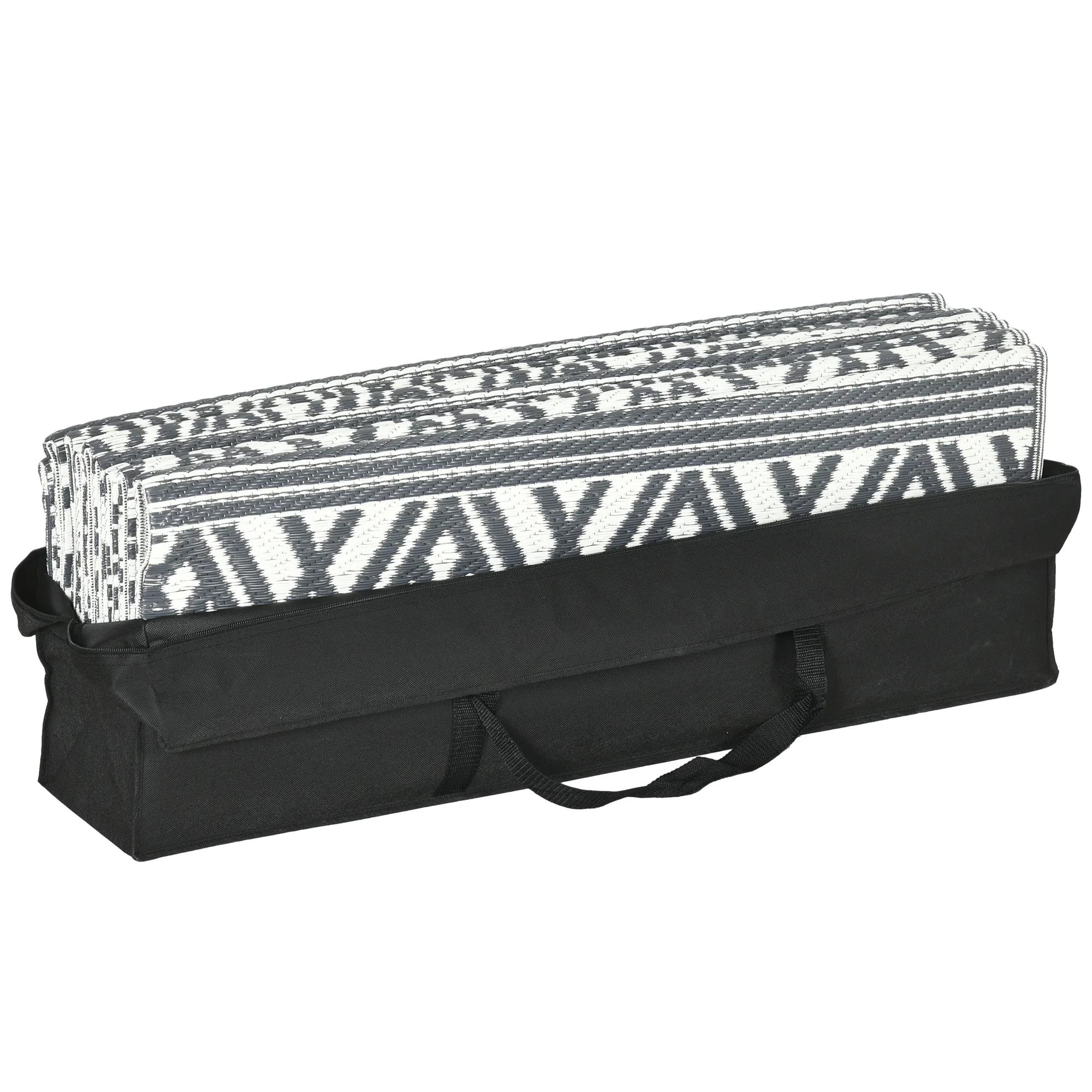 9' x 18' Reversible Mat w/ Carry Bag, Boho Waterproof RV Rug for Backyard, Grey & White - Image 11