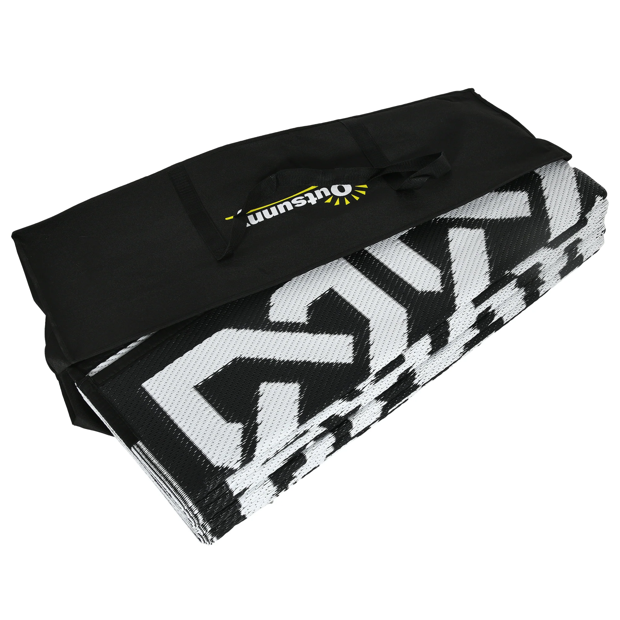 Portable Outdoor Rug with Carry Bag, 9' x 18' Reversible Mat, Waterproof Plastic Straw RV Rug for Backyard, Deck, Picnic, Beach, Camping, Black and White Chain - Image 11