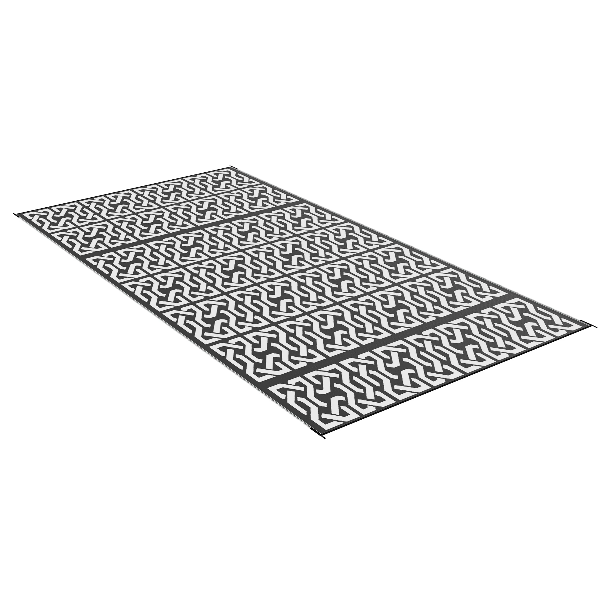 Portable Outdoor Rug with Carry Bag, 9' x 18' Reversible Mat, Waterproof Plastic Straw RV Rug for Backyard, Deck, Picnic, Beach, Camping, Black and White Chain - Image 2