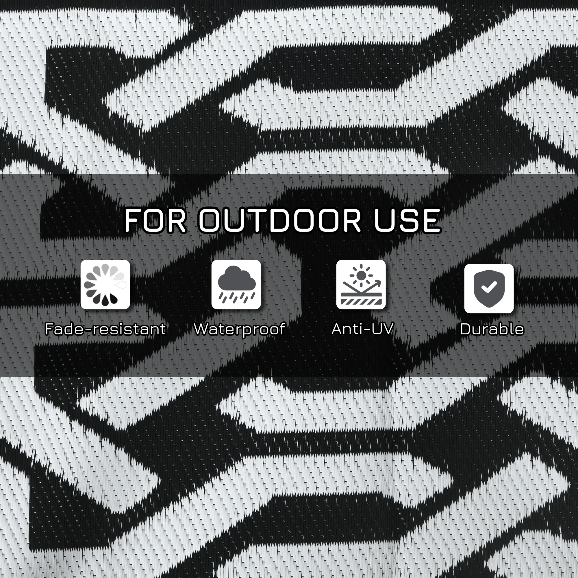 Portable Outdoor Rug with Carry Bag, 9' x 18' Reversible Mat, Waterproof Plastic Straw RV Rug for Backyard, Deck, Picnic, Beach, Camping, Black and White Chain - Image 8