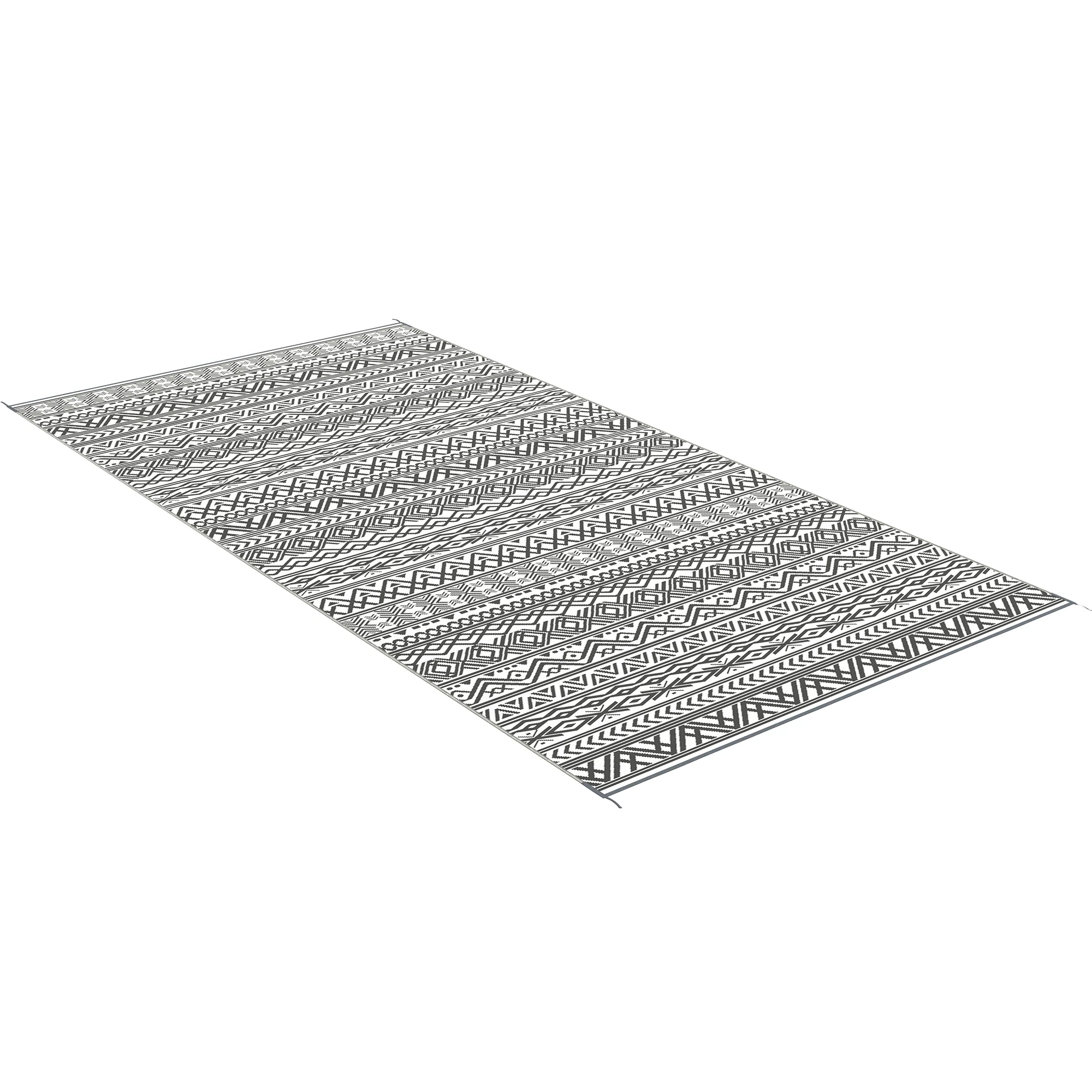 9' x 18' Reversible Mat w/ Carry Bag, Boho Waterproof RV Rug for Backyard, Grey & White - Image 2