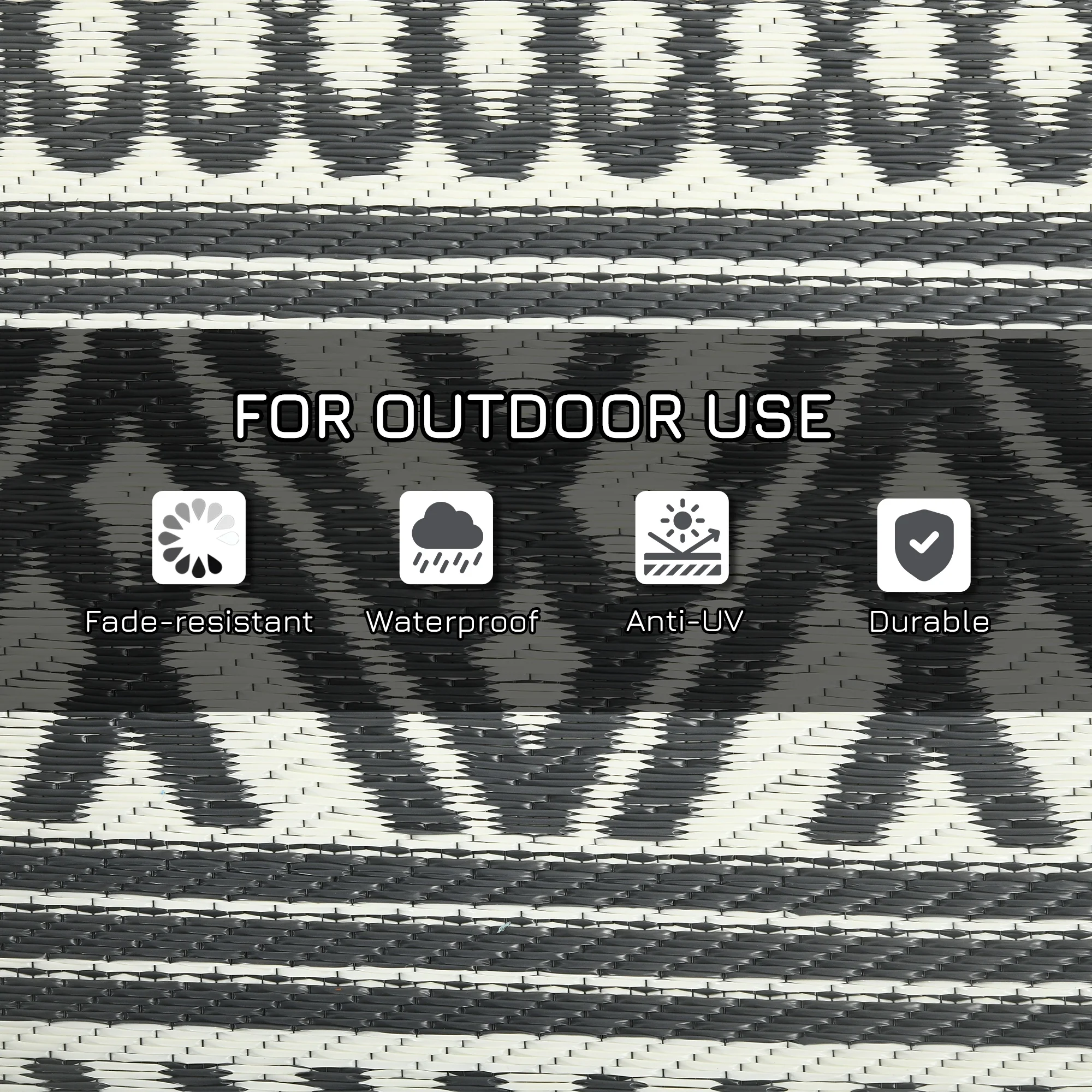 9' x 18' Reversible Mat w/ Carry Bag, Boho Waterproof RV Rug for Backyard, Grey & White - Image 8
