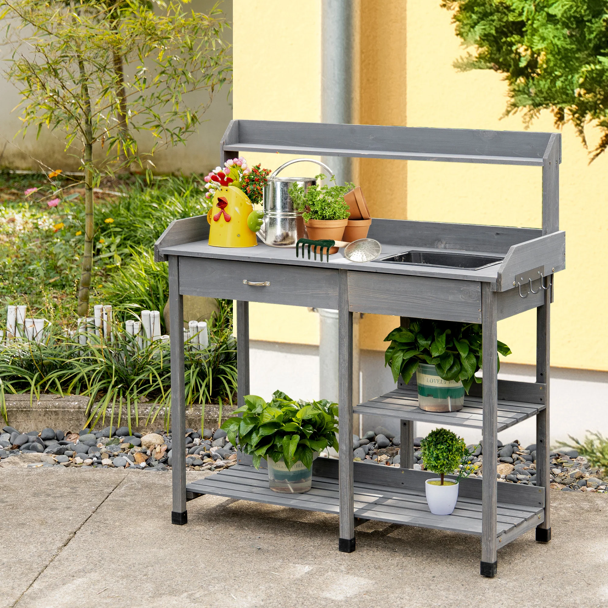 Deluxe Outdoor Potting Table with Sink & Storage Solutions for Patio, Courtyards, Balcony - Image 3