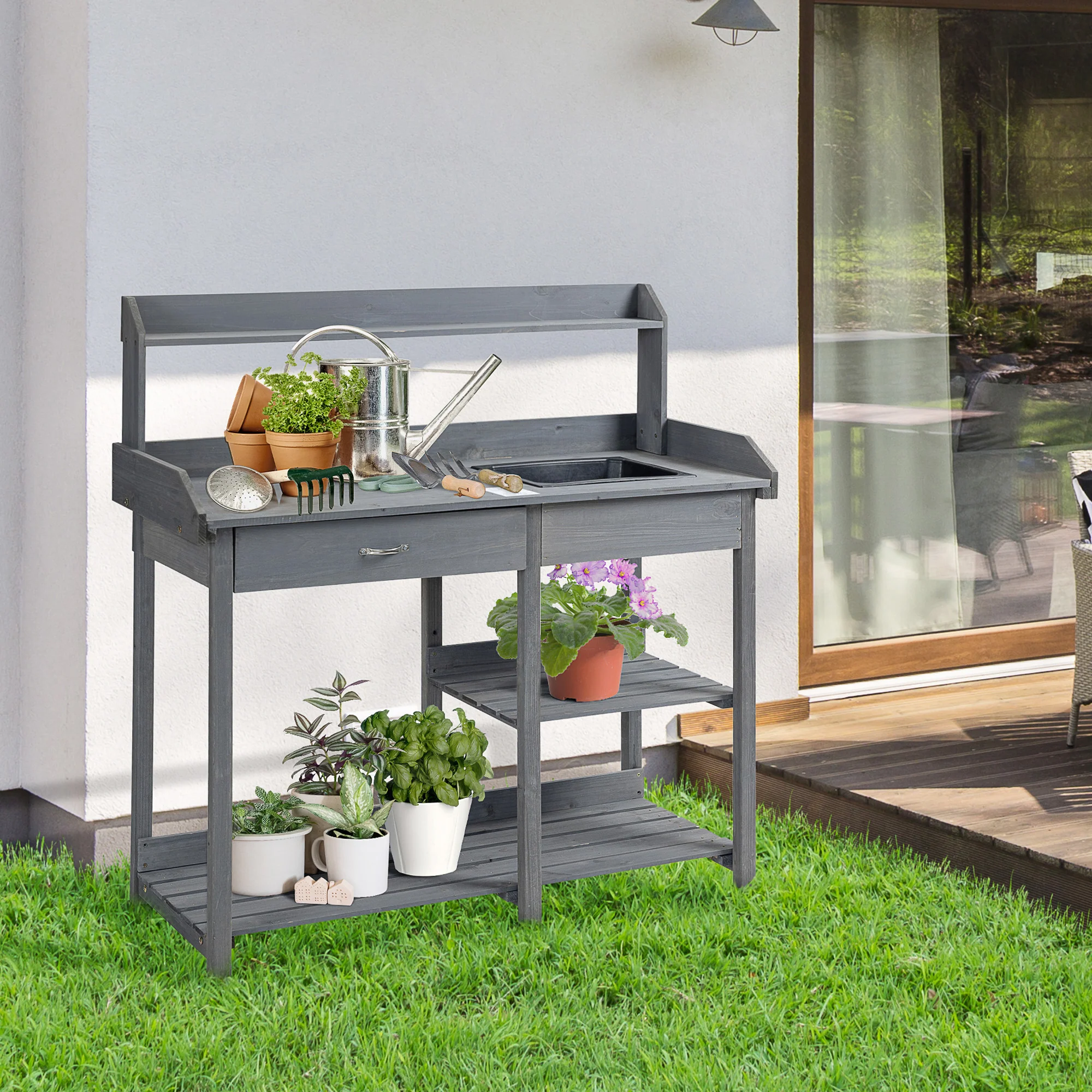 Deluxe Outdoor Potting Table with Sink & Storage Solutions for Patio, Courtyards, Balcony - Image 4