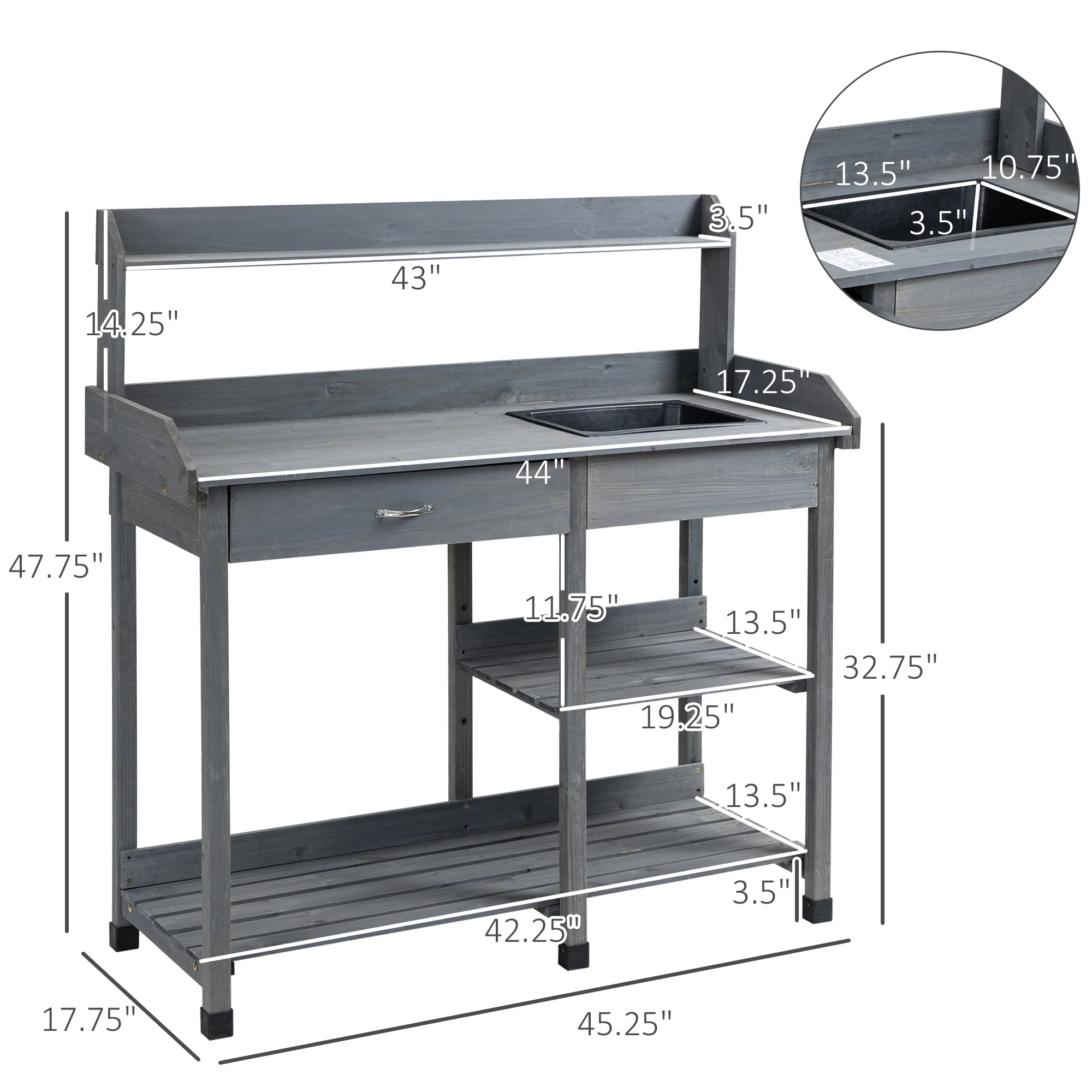 Deluxe Outdoor Potting Table with Sink & Storage Solutions for Patio, Courtyards, Balcony - Image 5
