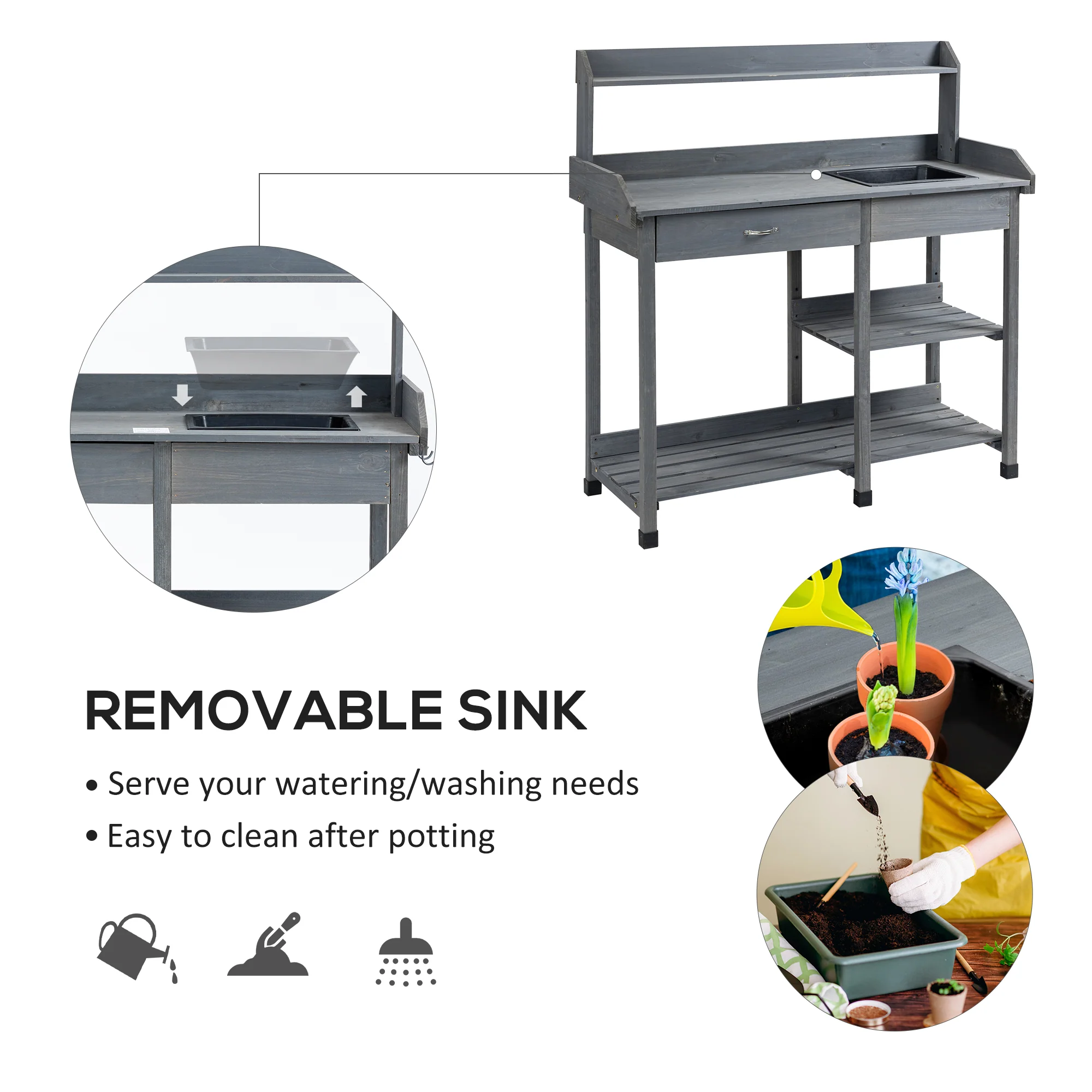 Deluxe Outdoor Potting Table with Sink & Storage Solutions for Patio, Courtyards, Balcony - Image 6