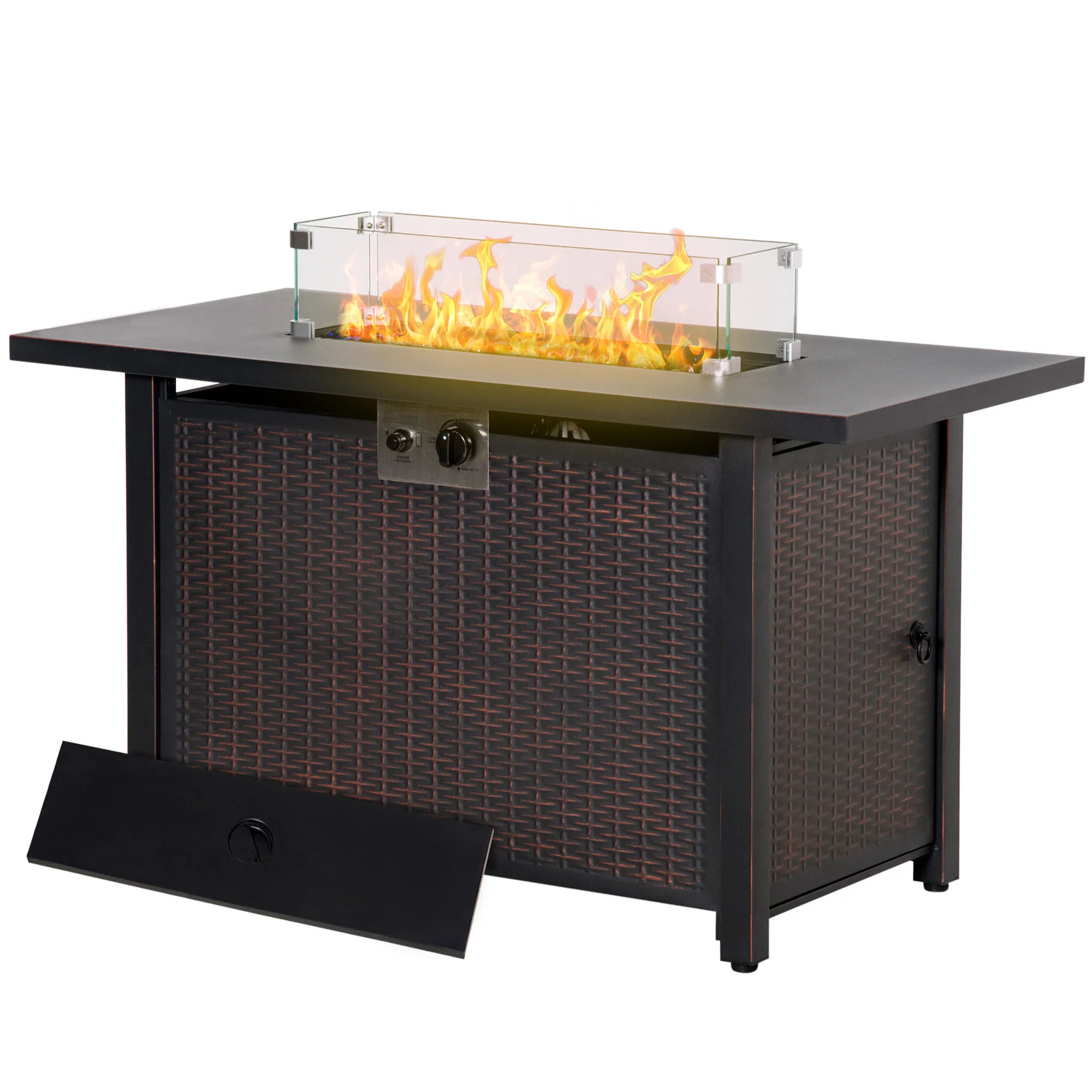 43" Propane Fire Pit Table, 50,000 BTU Pulse-Ignition Wicker Firepit, Bronze - Image 2