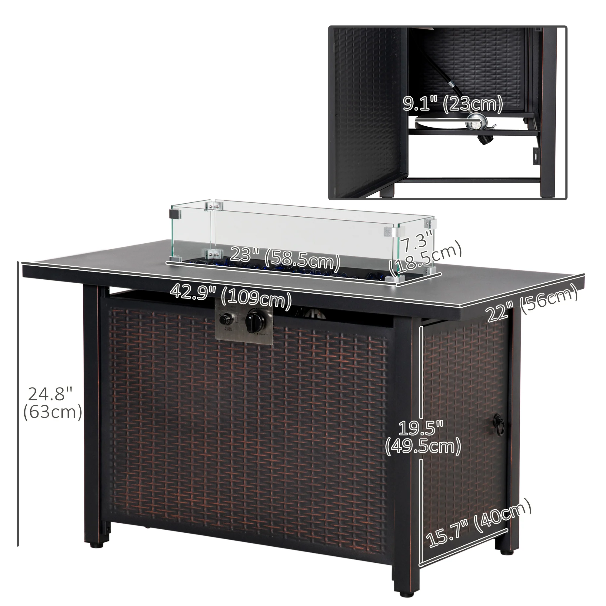 43" Propane Fire Pit Table, 50,000 BTU Pulse-Ignition Wicker Firepit, Bronze - Image 5