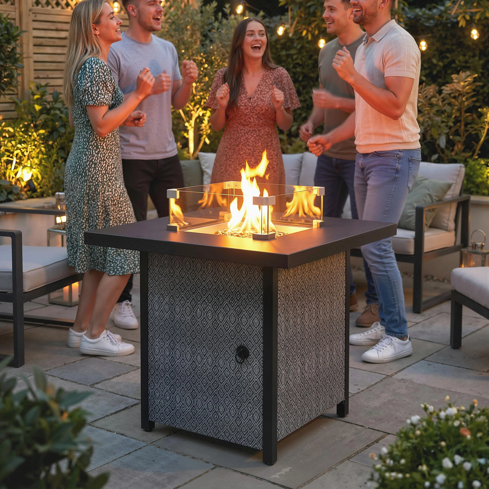 11.7 KW Propane Gas Fire Pit Table with Wind Guard and Lid, Black - Image 11