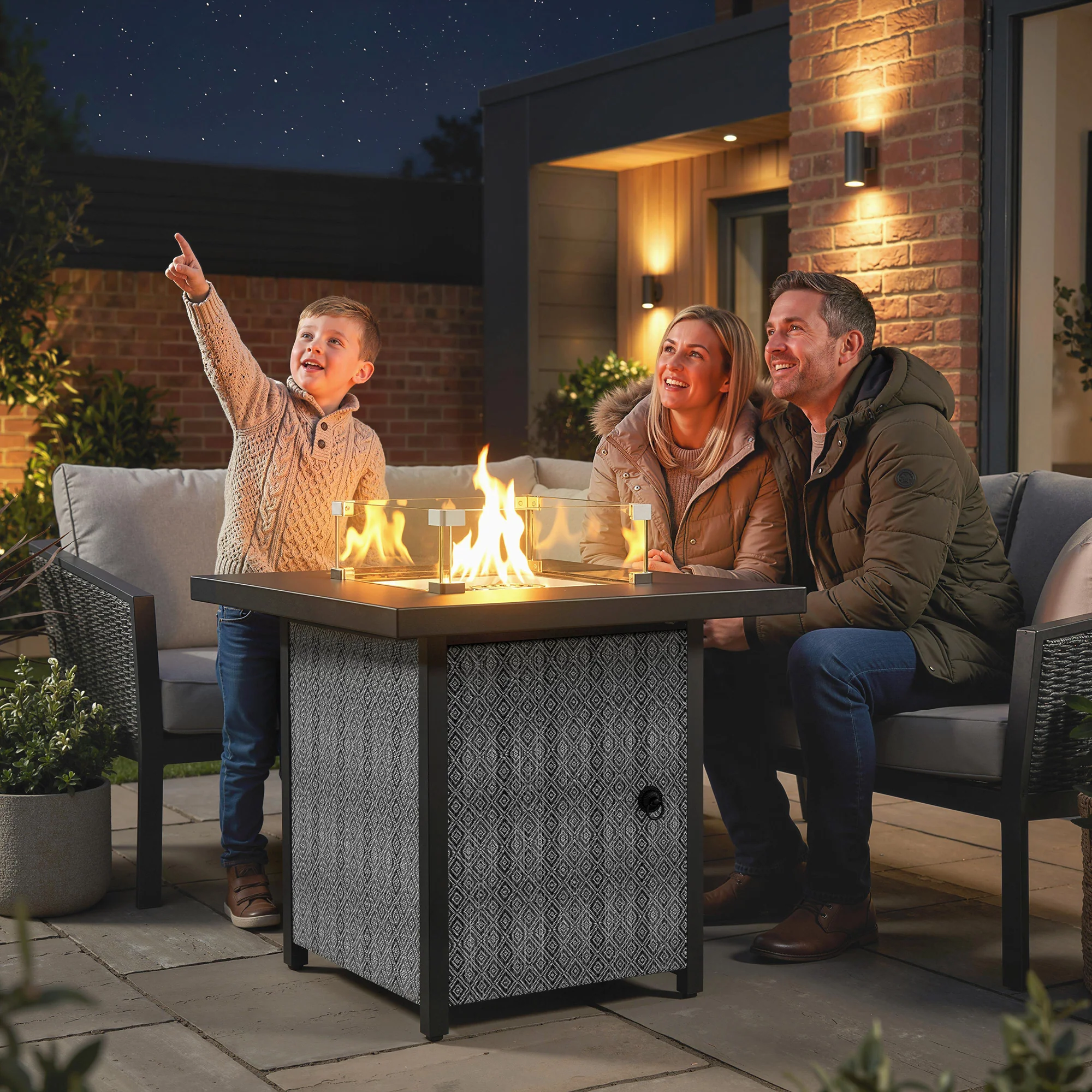11.7 KW Propane Gas Fire Pit Table with Wind Guard and Lid, Black - Image 3
