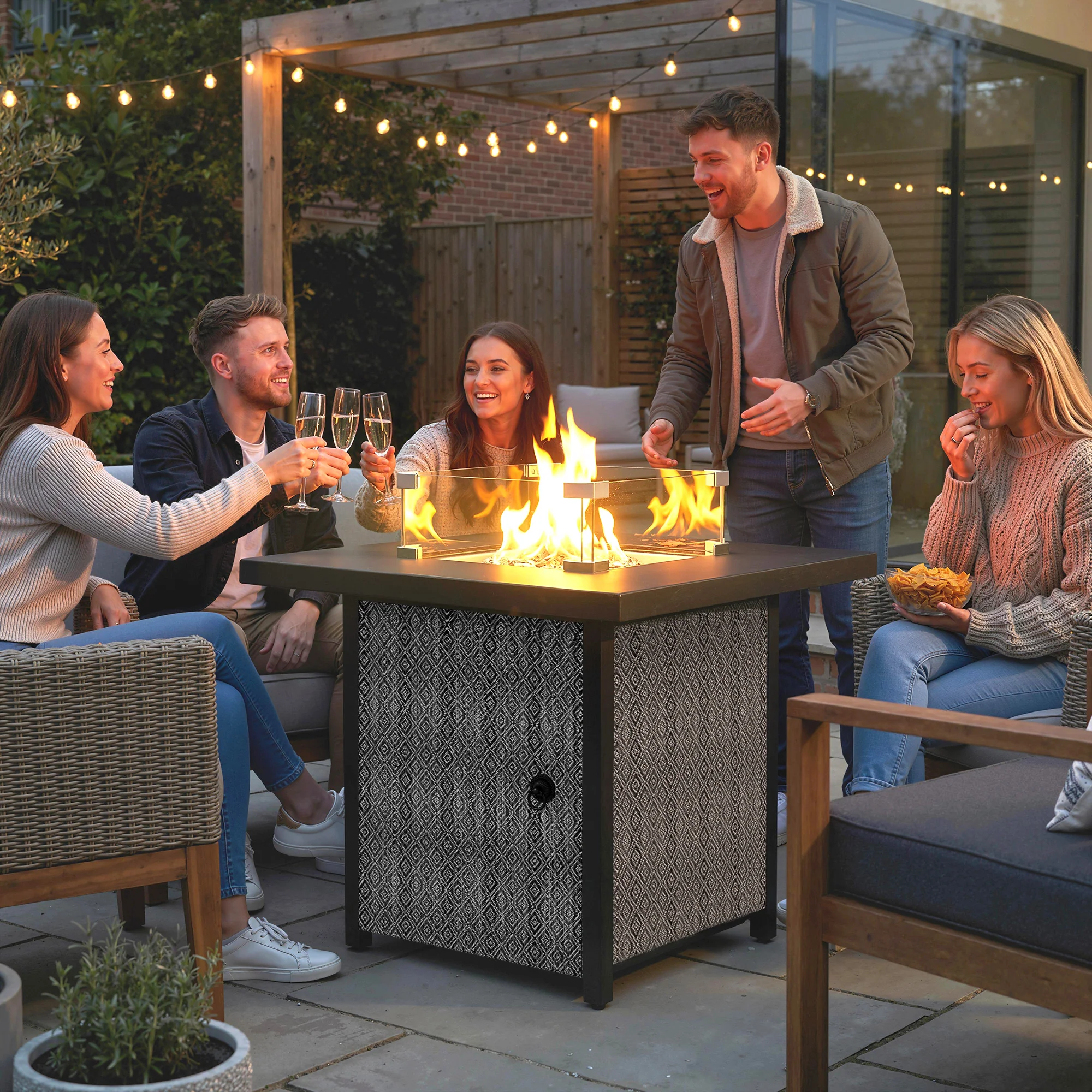 11.7 KW Propane Gas Fire Pit Table with Wind Guard and Lid, Black - Image 4