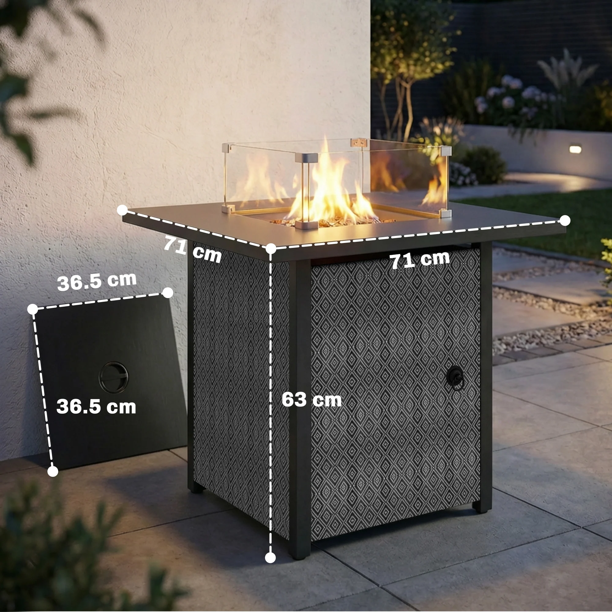 11.7 KW Propane Gas Fire Pit Table with Wind Guard and Lid, Black - Image 5