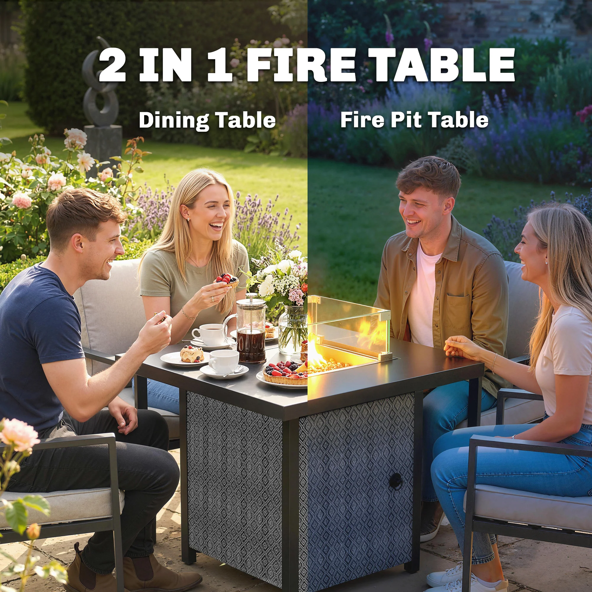 11.7 KW Propane Gas Fire Pit Table with Wind Guard and Lid, Black - Image 6