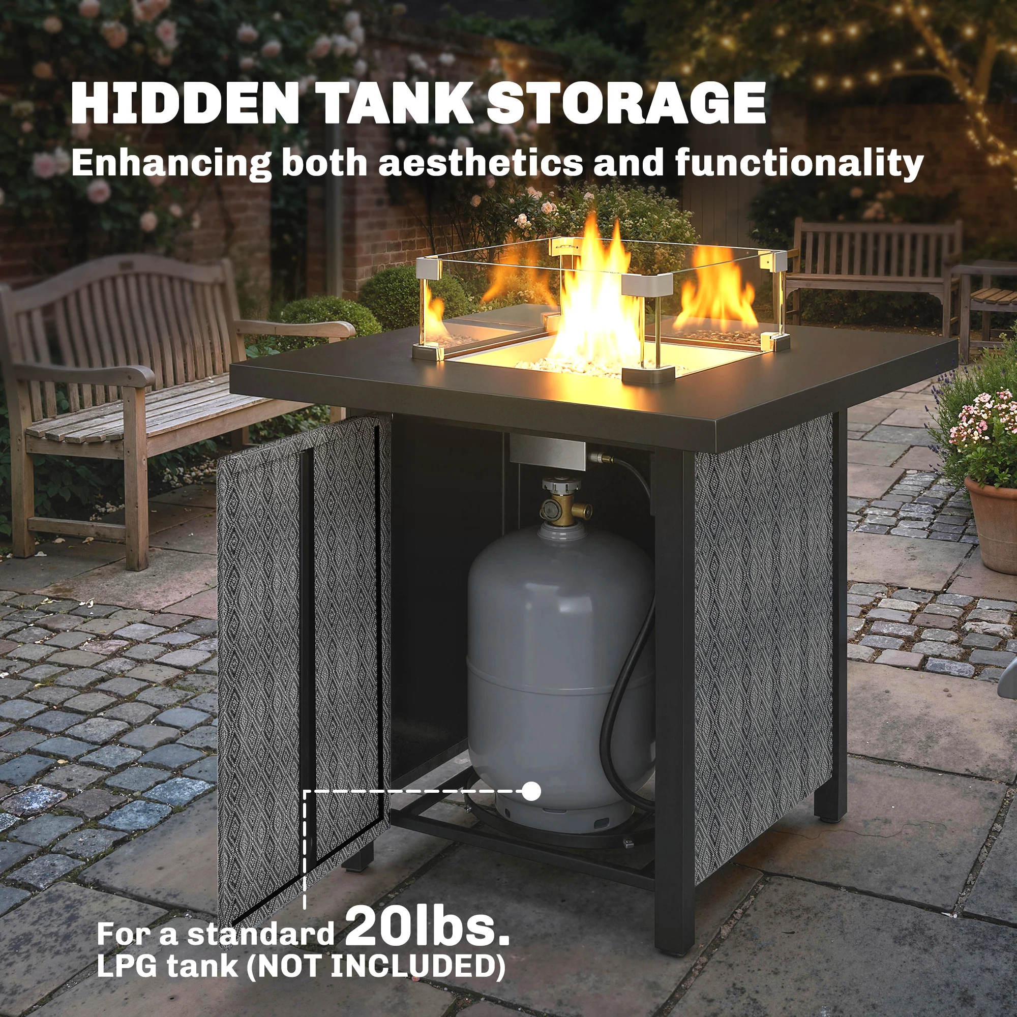 11.7 KW Propane Gas Fire Pit Table with Wind Guard and Lid, Black - Image 7