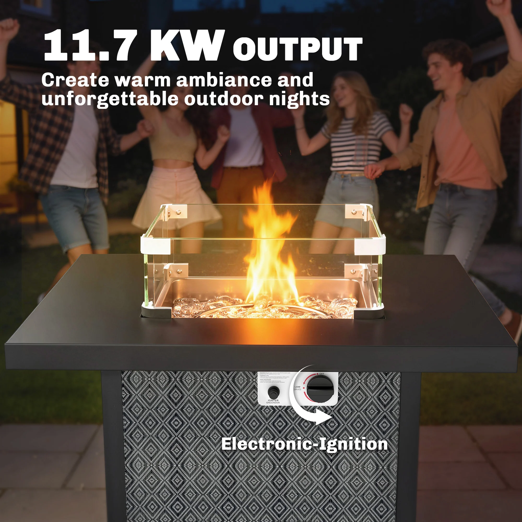 11.7 KW Propane Gas Fire Pit Table with Wind Guard and Lid, Black - Image 8