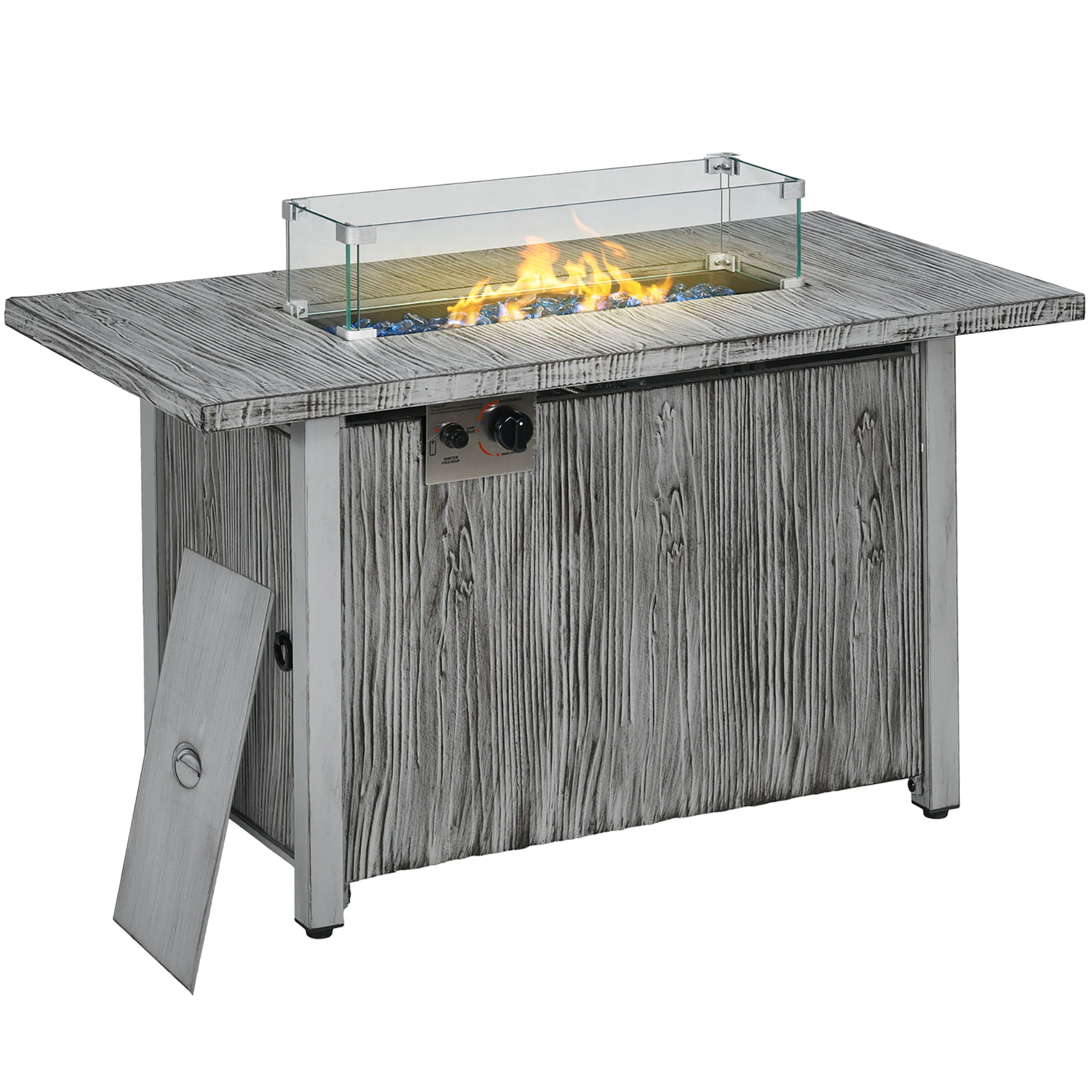 50000 BTU Propane Gas Fire Pit Table with Glass Beads and Lid, 109 x 56 x 63cm, Grey