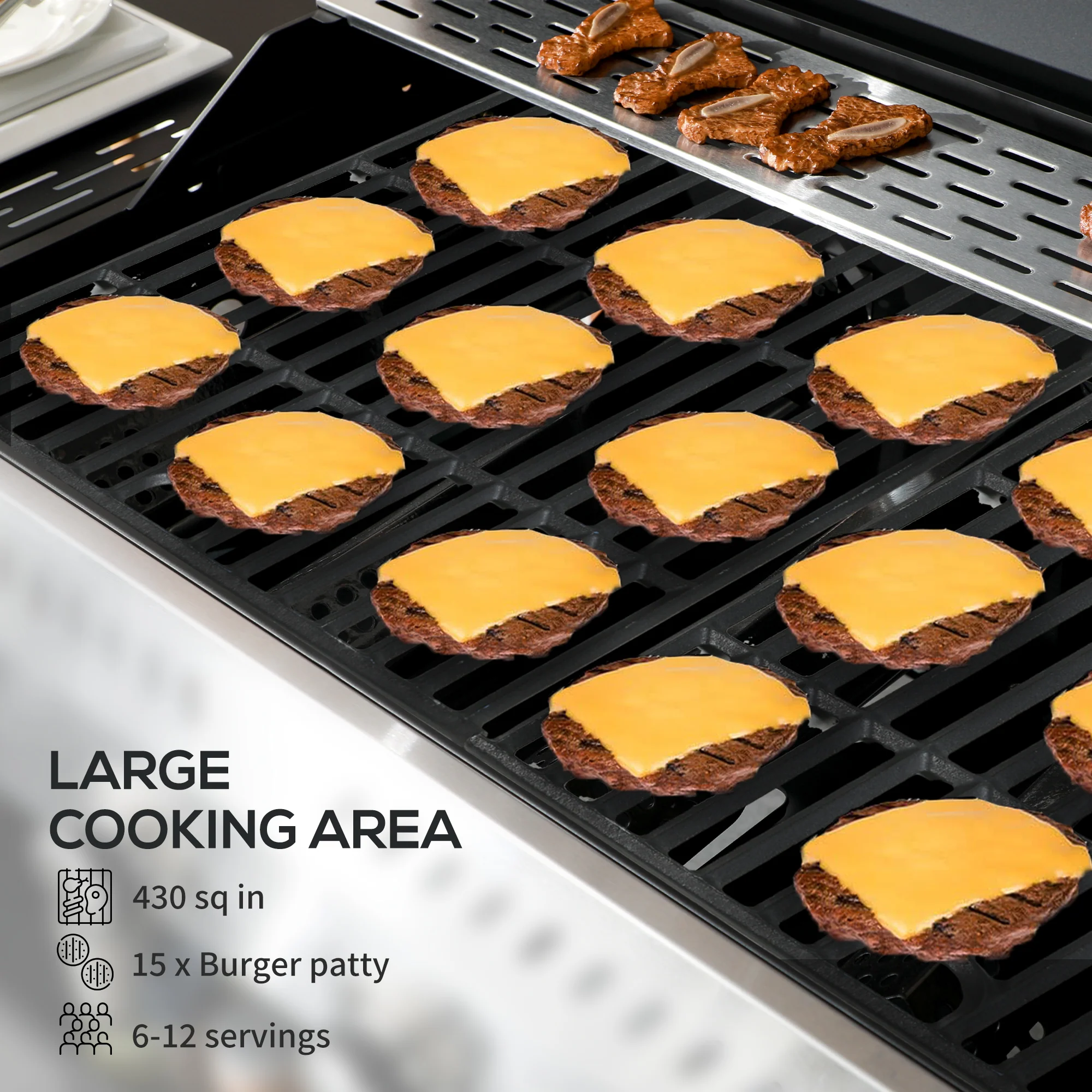 40,000 BTU Propane Grill with 4 Burners & Side Shelf, Black - Image 6