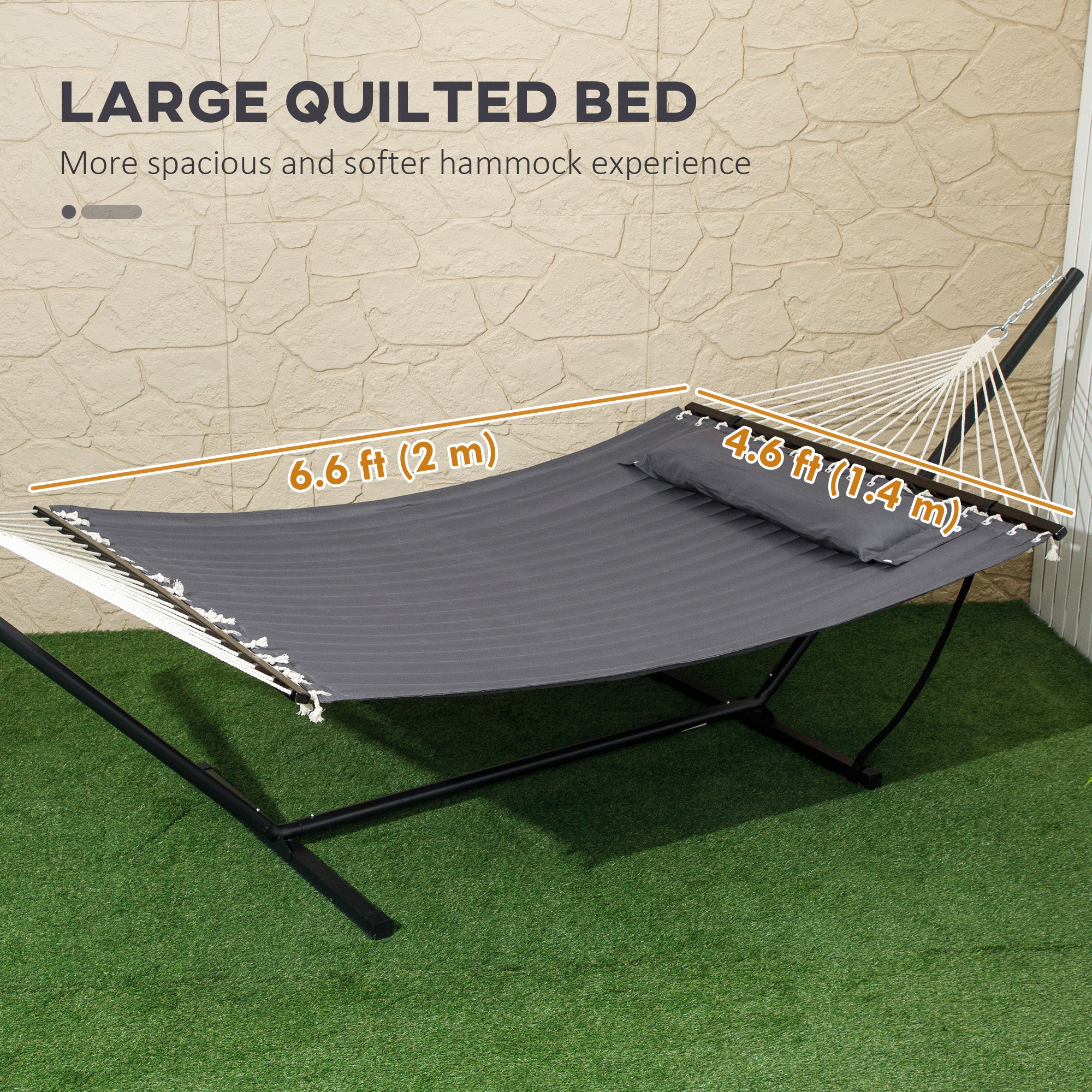 2 Person Hammock with Stand Pillow Spreader Bars for Outdoor Camping Beach, Dark Grey - Image 6