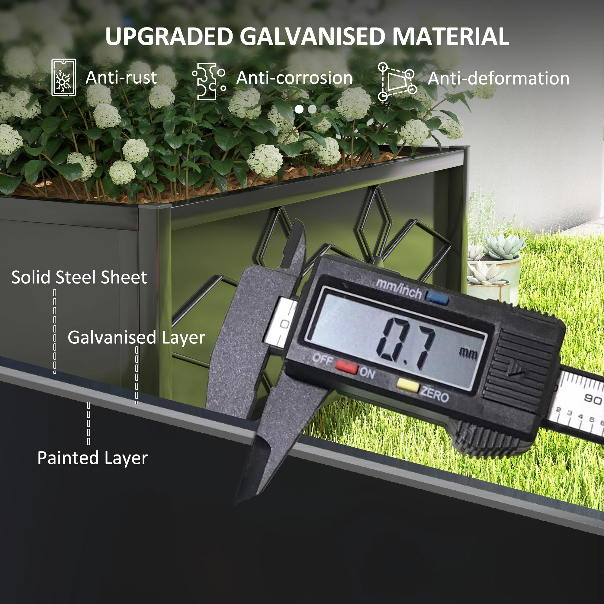 Raised Bed for Garden with Trellis, Galvanised Planter Box with Diamond Pattern, Drainage Holes for Vegetables, Herbs and Flowers, 90 x 40 x 120 cm, Black - Image 8