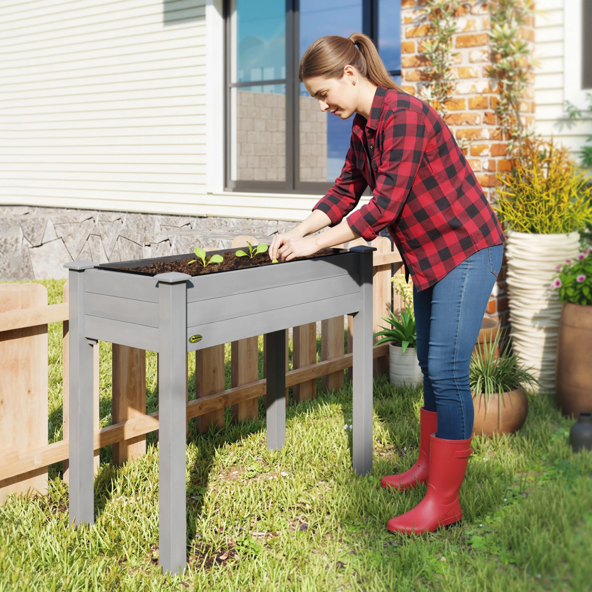 Wooden Elevated Planter Box with Liner for Garden Use - Image 11