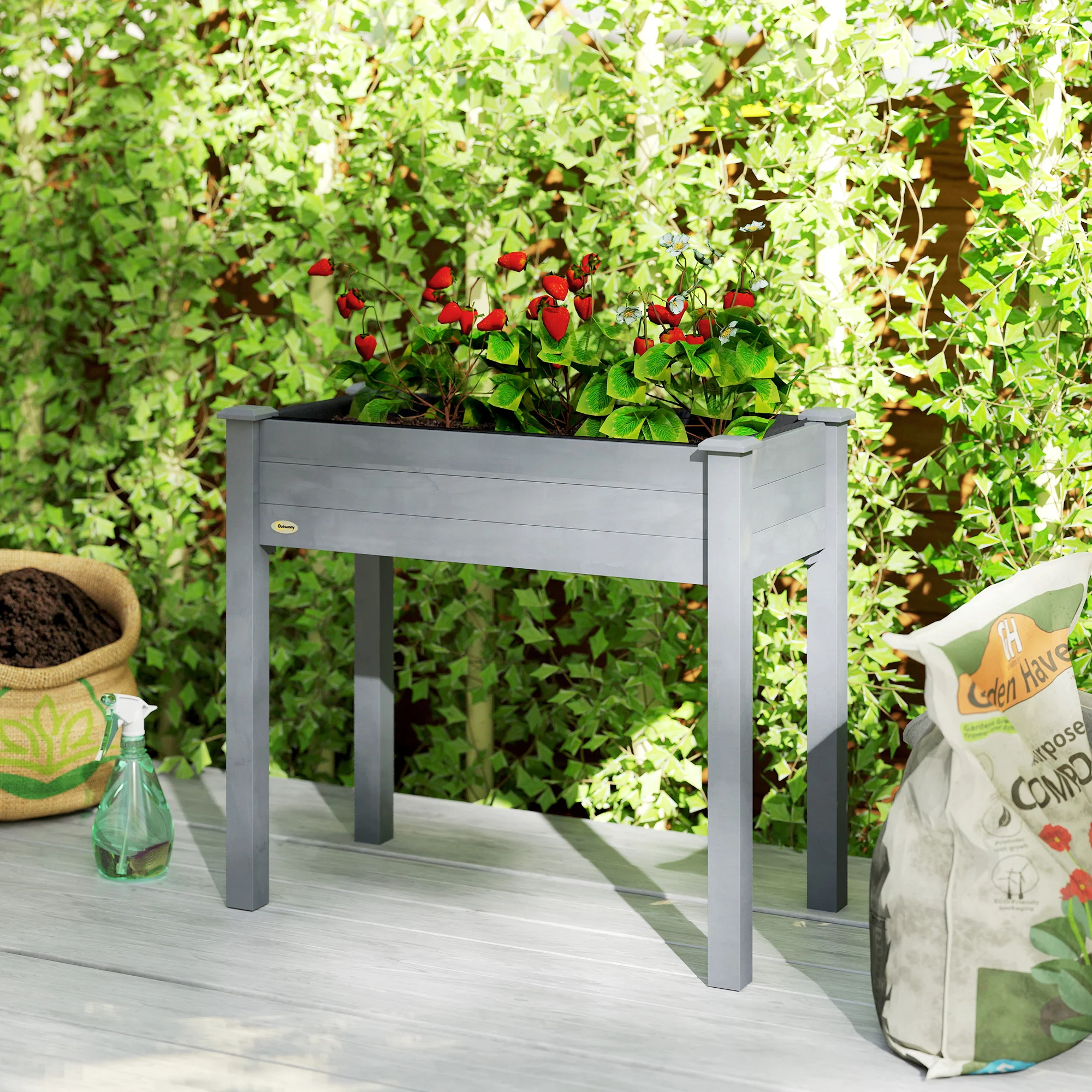 Wooden Elevated Planter Box with Liner for Garden Use - Image 3