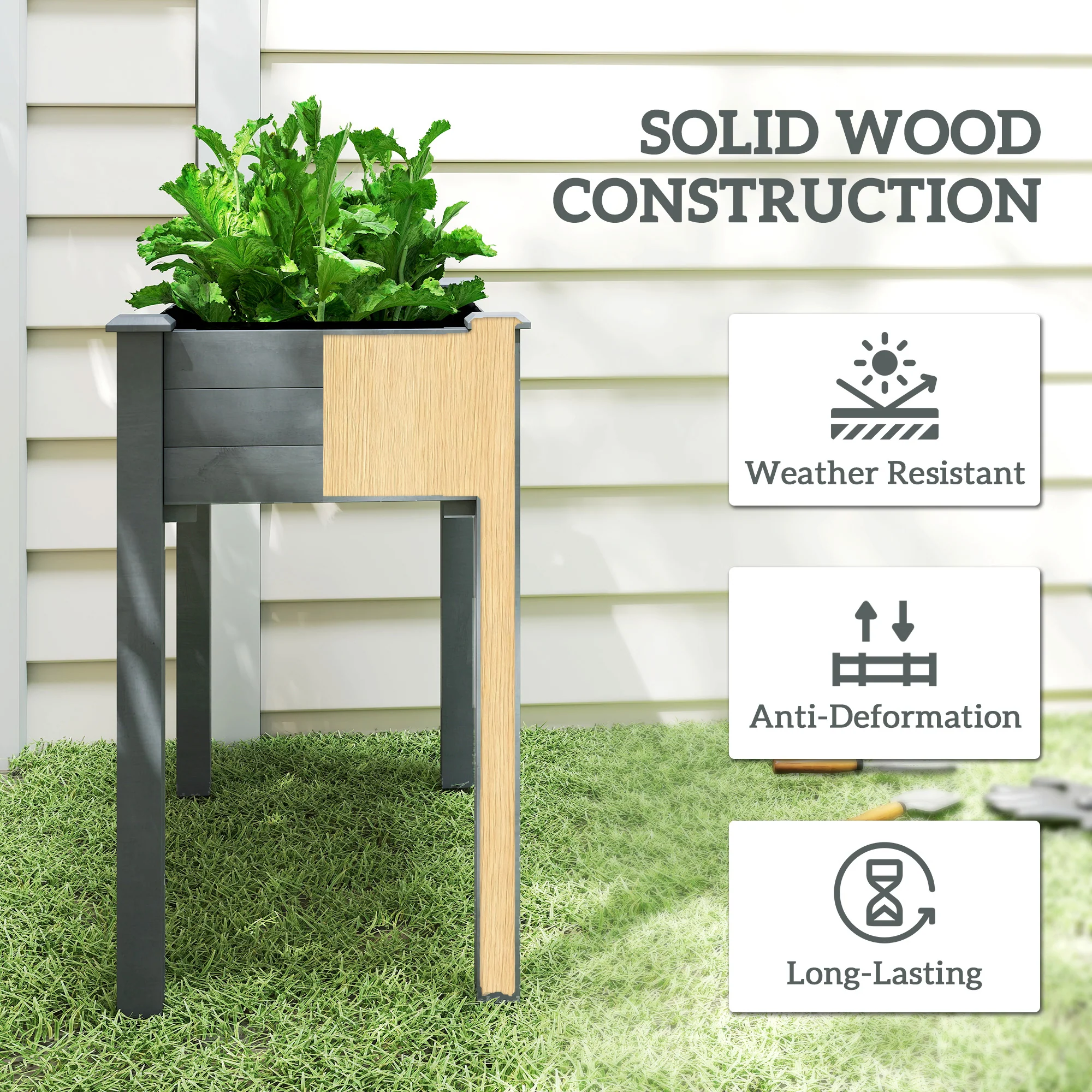 Wooden Elevated Planter Box with Liner for Garden Use - Image 7