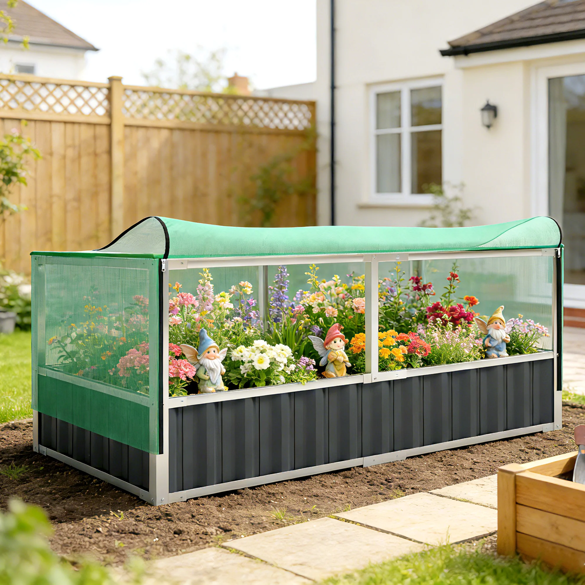 5.7 x 3 x 2.3ft Steel Raised Garden Bed with Cover and Gloves, Dark Grey - Image 11