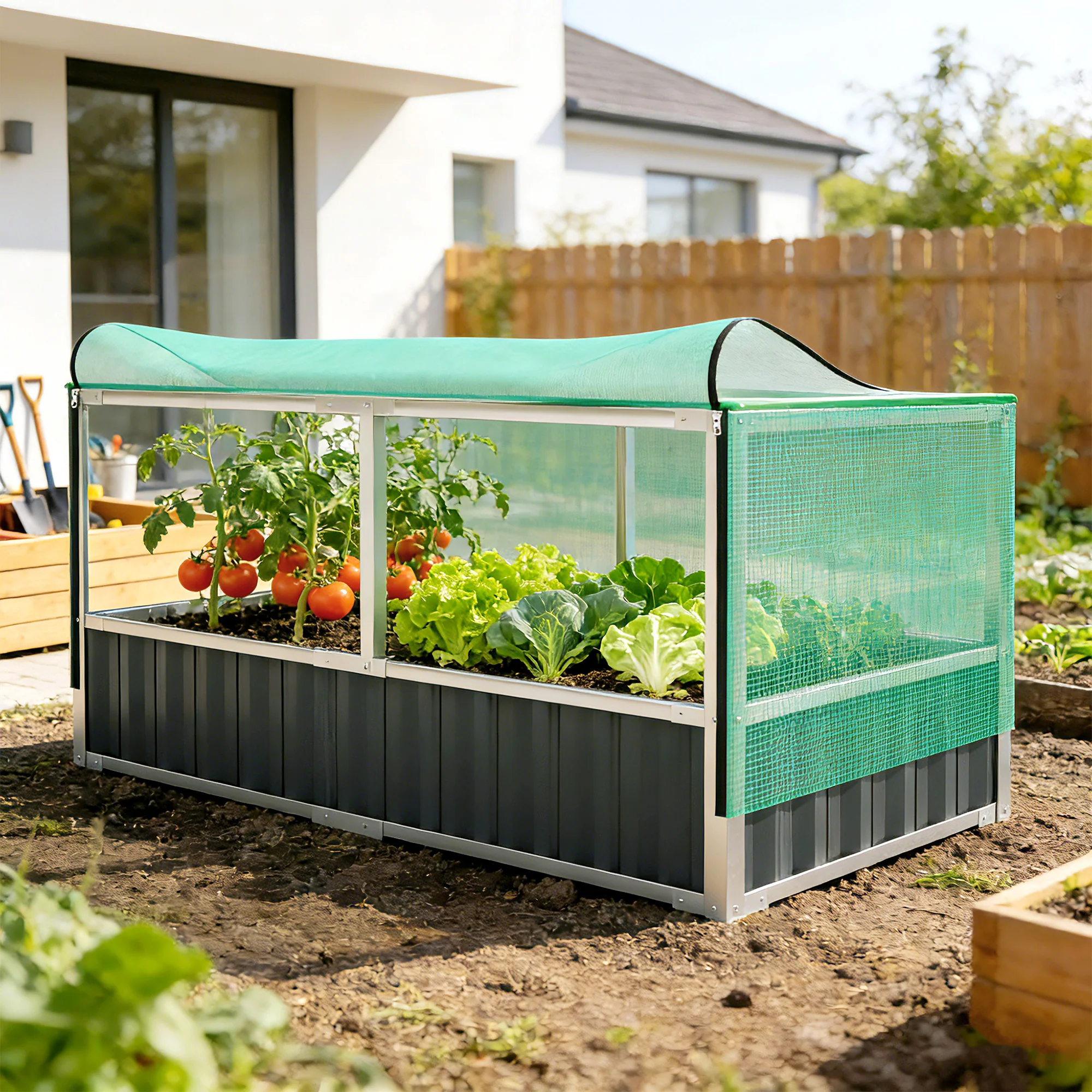 5.7 x 3 x 2.3ft Steel Raised Garden Bed with Cover and Gloves, Dark Grey - Image 4