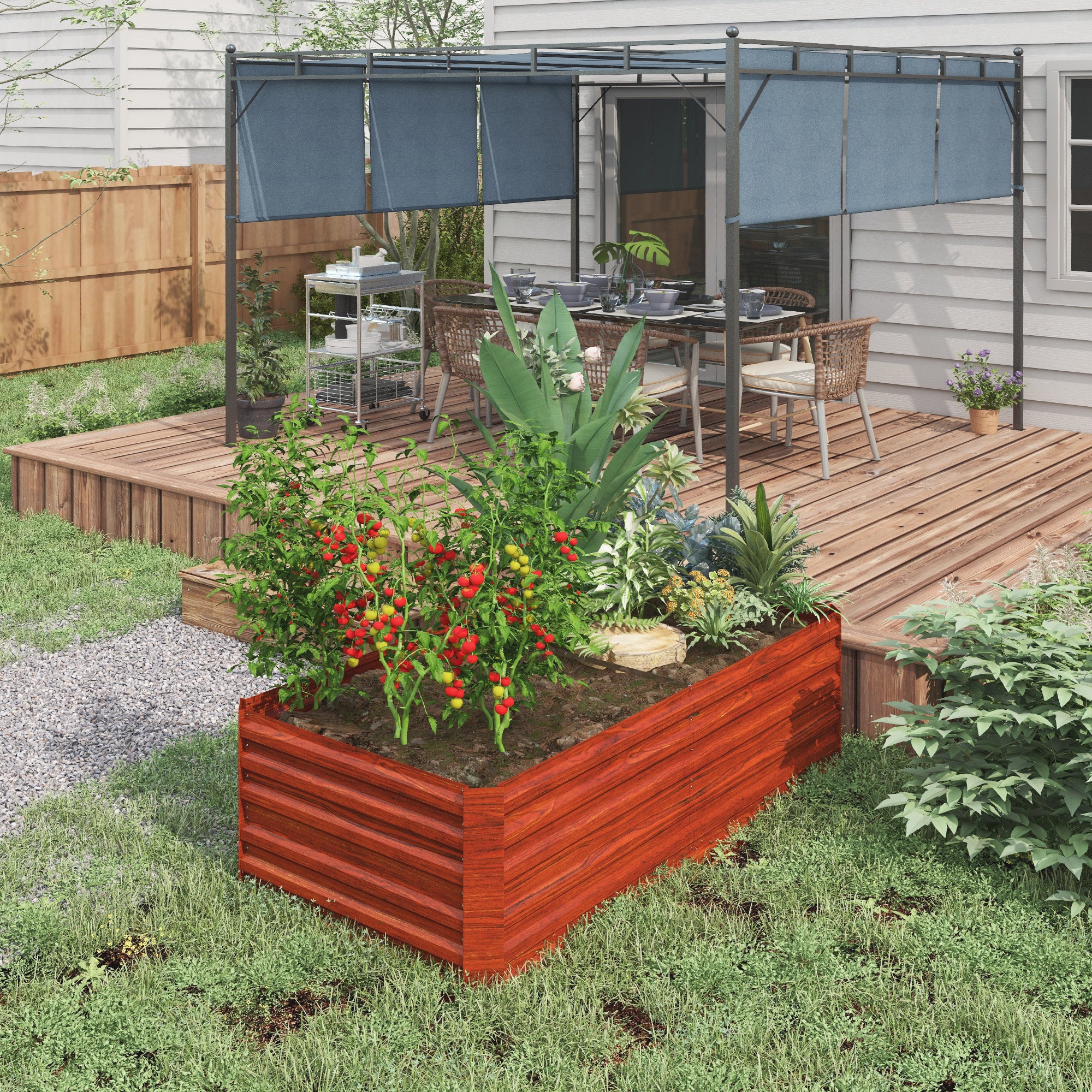 Raised Garden Bed, 6' x 3' x 2' Galvanized Steel Planters for Outdoor Plants with Multi-reinforced Rods for Vegetables, Flowers and Herbs, Rustic Brown - Image 3