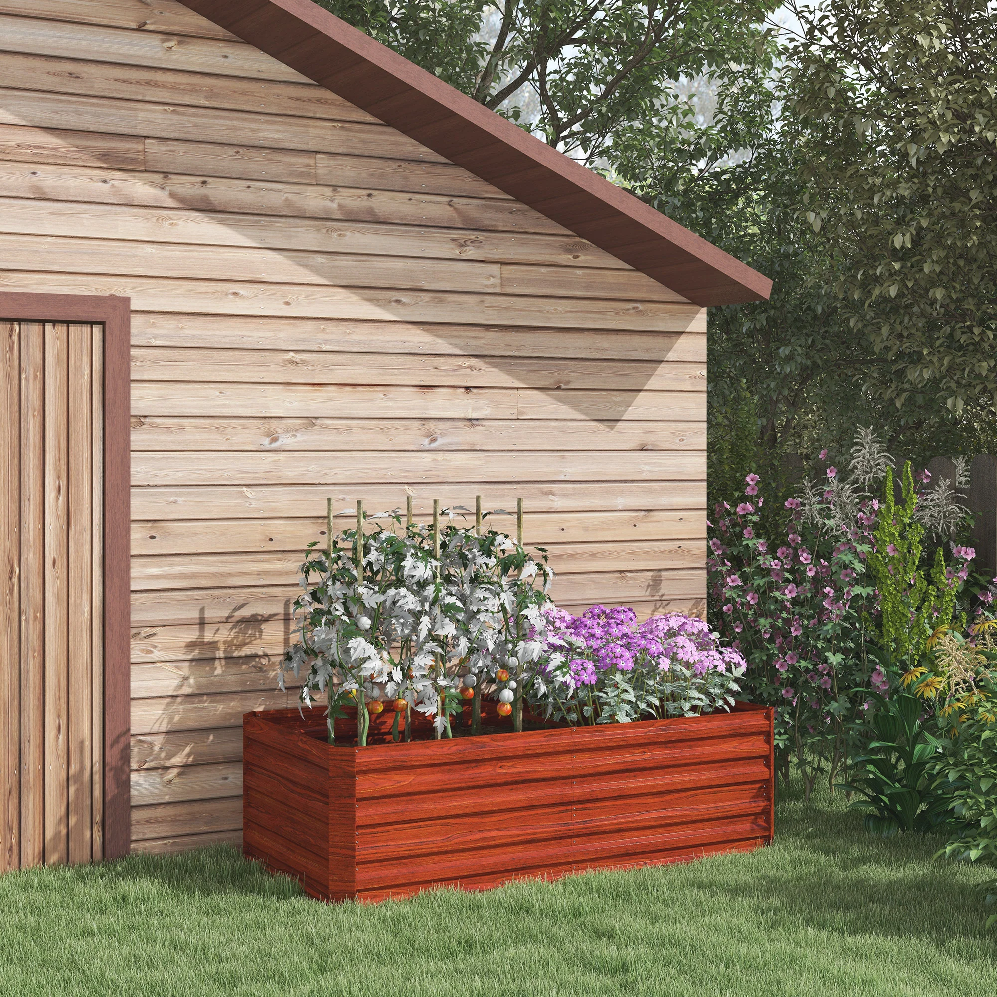 Raised Garden Bed, 6' x 3' x 2' Galvanized Steel Planters for Outdoor Plants with Multi-reinforced Rods for Vegetables, Flowers and Herbs, Rustic Brown - Image 4