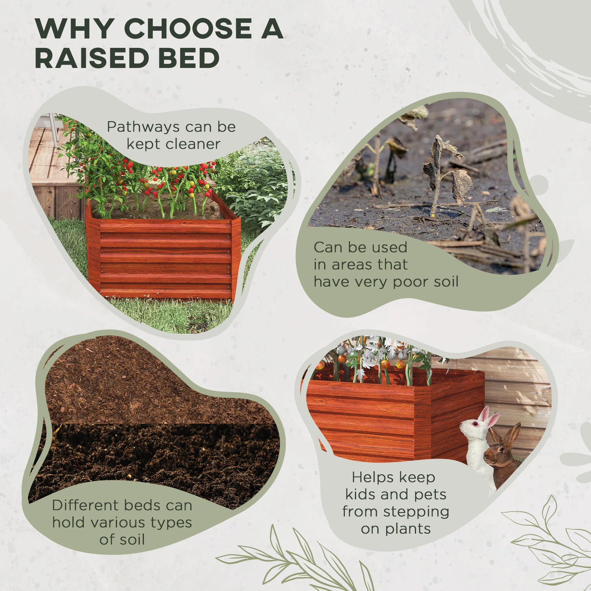 Raised Garden Bed, 6' x 3' x 2' Galvanized Steel Planters for Outdoor Plants with Multi-reinforced Rods for Vegetables, Flowers and Herbs, Rustic Brown - Image 8