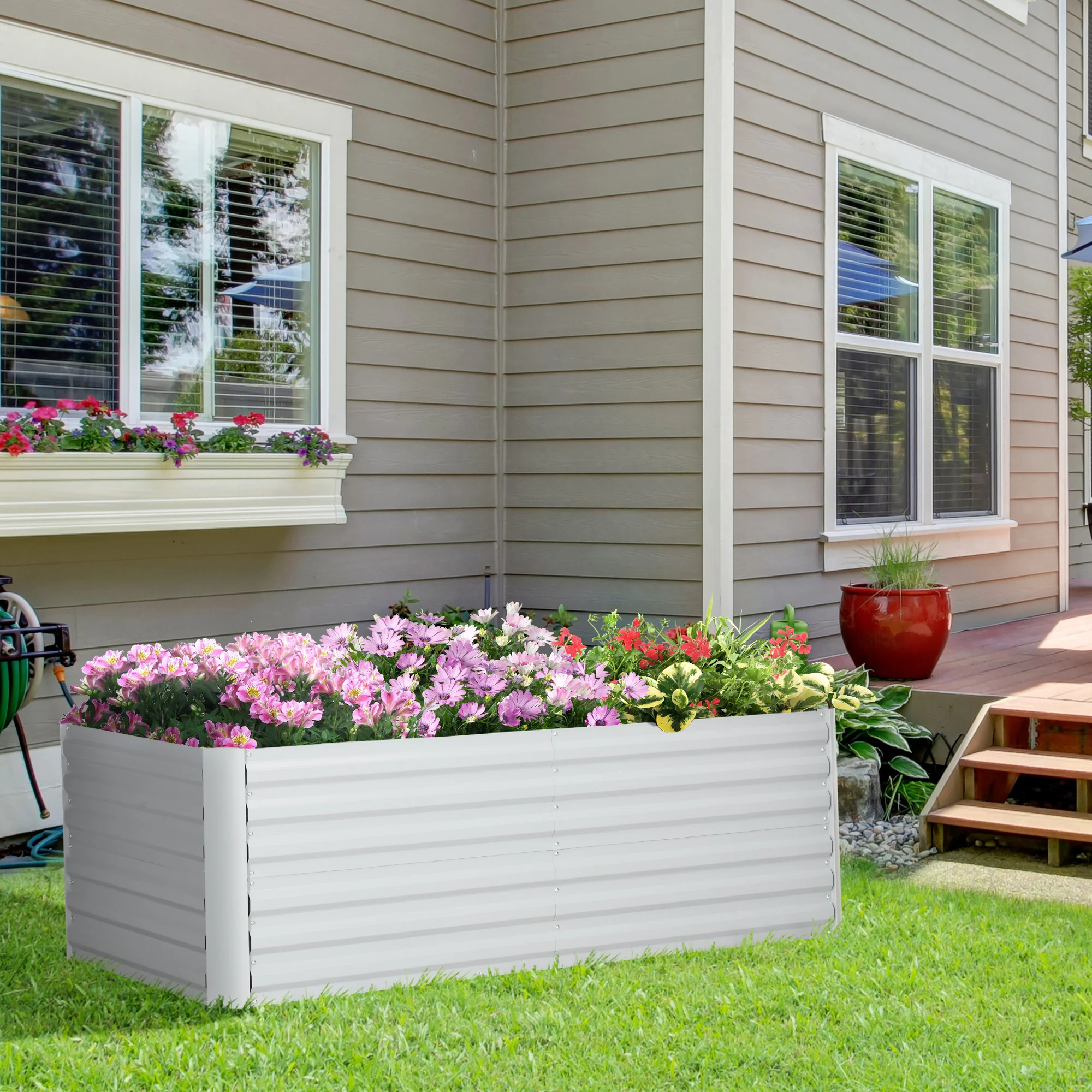 Raised Garden Bed, 6' x 3' x 2' Galvanized Steel Planters for Outdoor Plants with Multi-reinforced Rods for Vegetables, Flowers and Herbs, Light Grey - Image 3