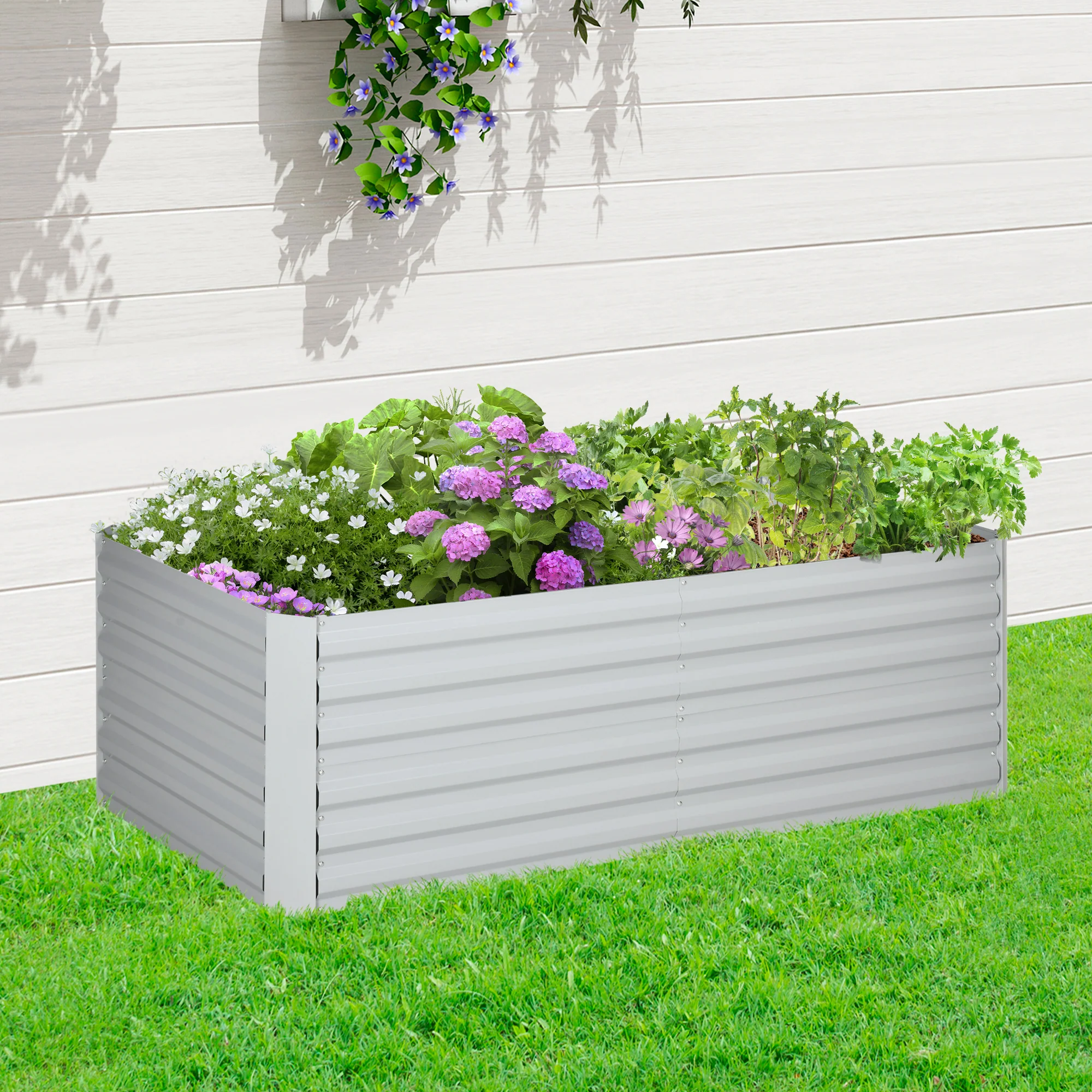 Raised Garden Bed, 6' x 3' x 2' Galvanized Steel Planters for Outdoor Plants with Multi-reinforced Rods for Vegetables, Flowers and Herbs, Light Grey - Image 4