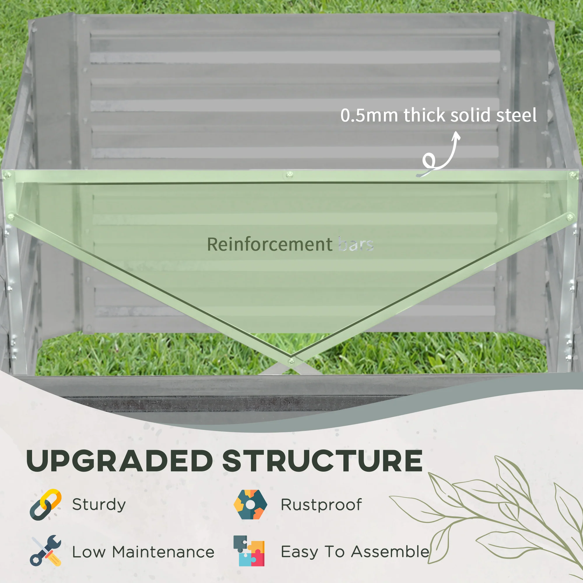 Raised Garden Bed, 6' x 3' x 2' Galvanized Steel Planters for Outdoor Plants with Multi-reinforced Rods for Vegetables, Flowers and Herbs, Light Grey - Image 7