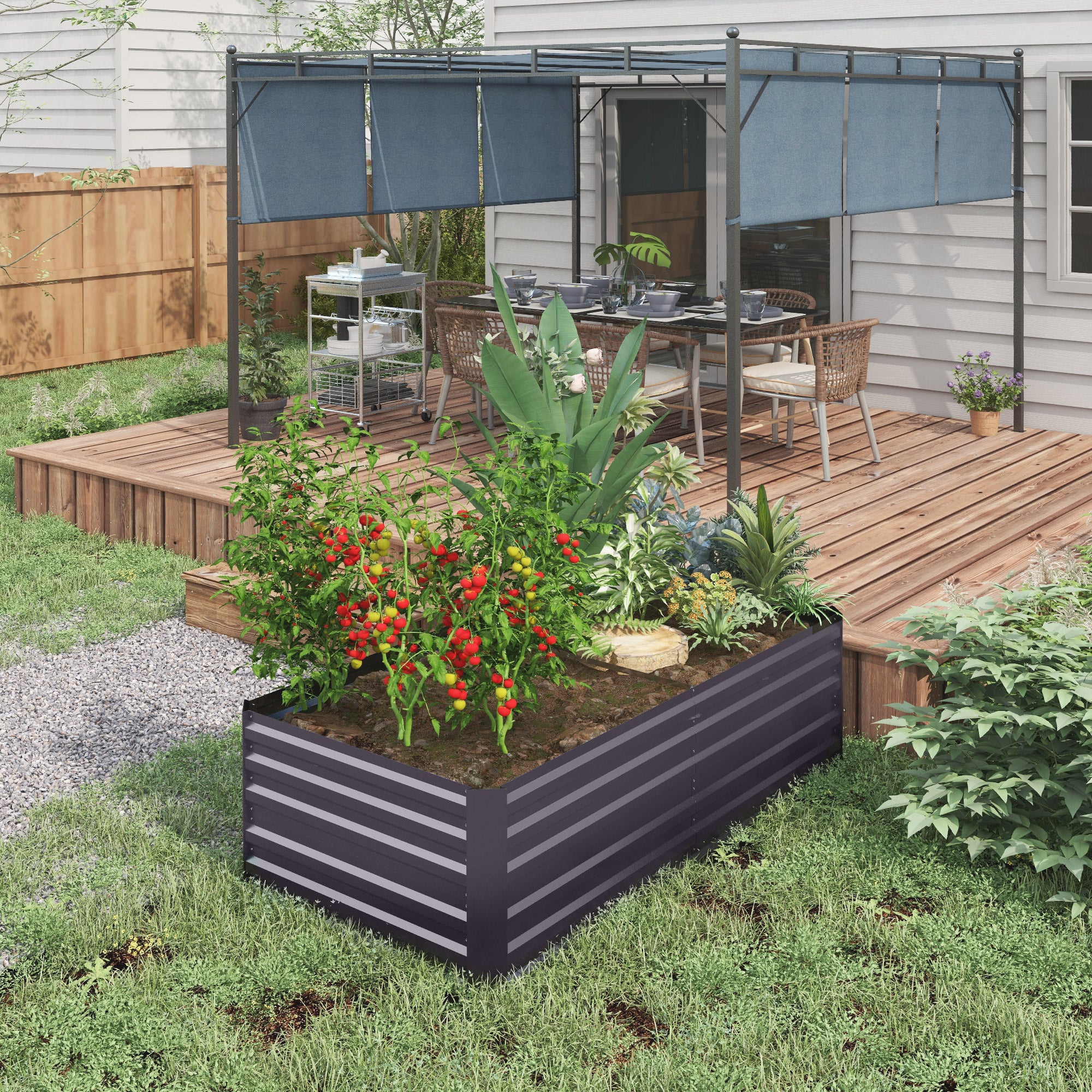 Raised Garden Bed, 6' x 3' x 2' Galvanized Steel Planters for Outdoor Plants with Multi-reinforced Rods for Vegetables, Flowers and Herbs, Dark Grey - Image 3