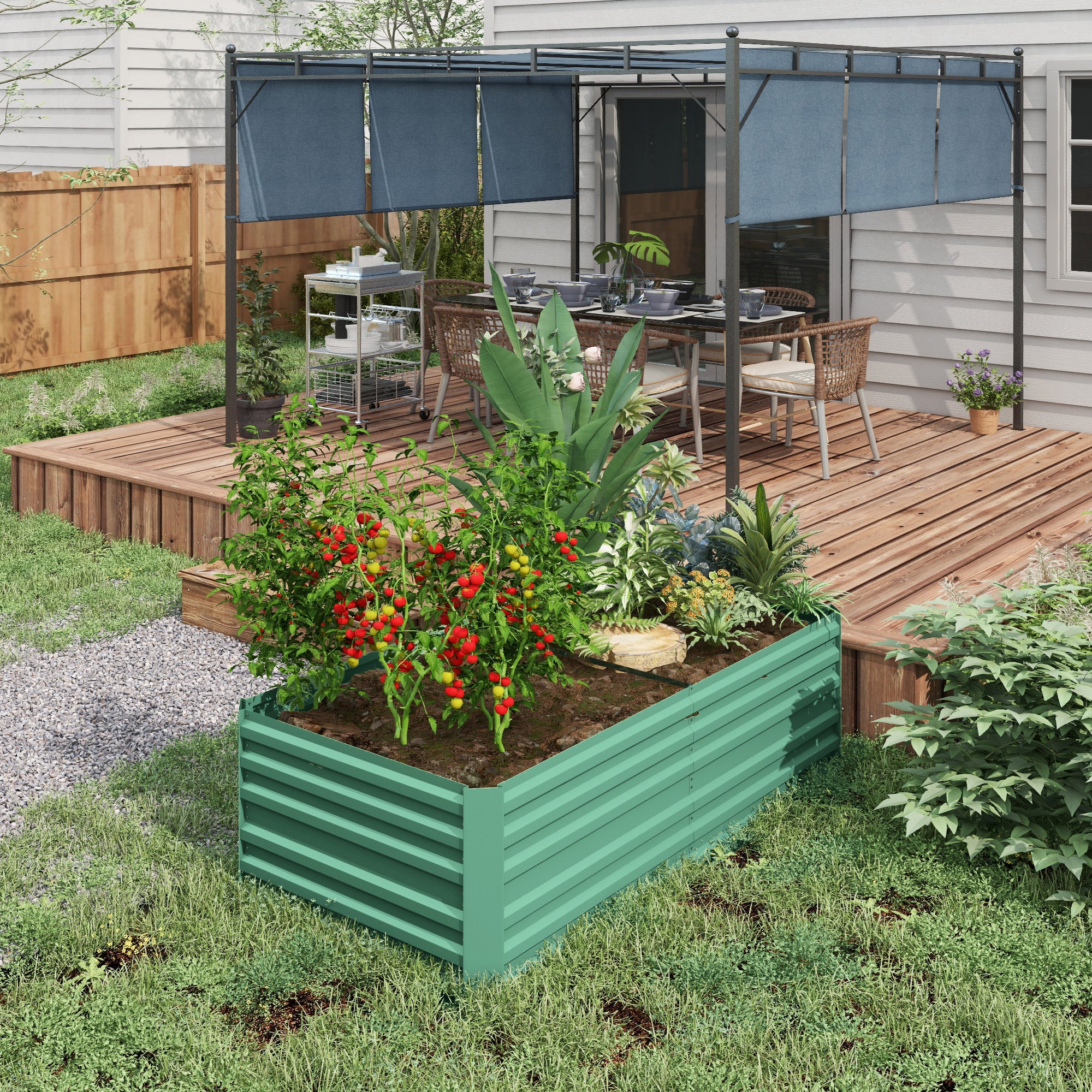 Raised Garden Bed, 6' x 3' x 2' Galvanized Steel Planters for Outdoor Plants with Multi-reinforced Rods for Vegetables, Flowers and Herbs, Light Green - Image 3